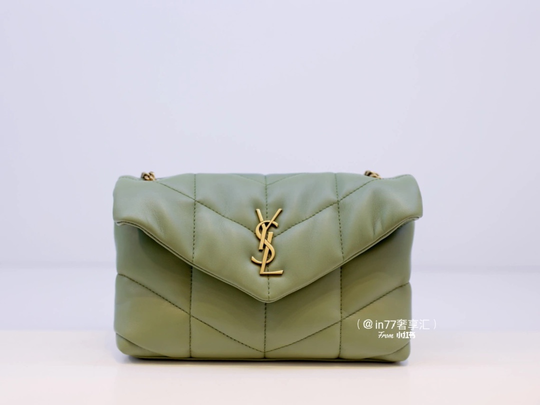 Ysl LOULOU PUFFER 23CM 迷你绗缝小羊皮包 620333牛油果绿/金扣