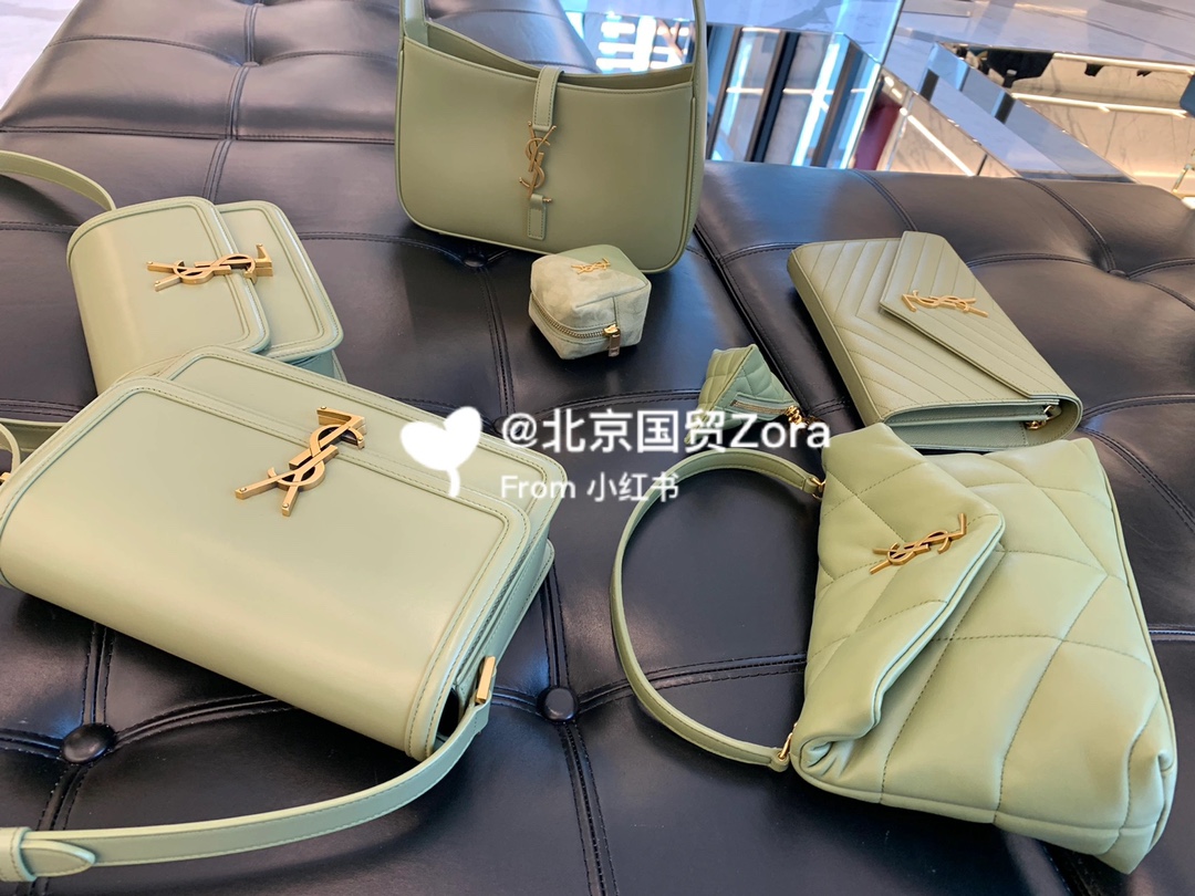 Ysl LOULOU PUFFER 23CM 迷你绗缝小羊皮包 620333牛油果绿/金扣