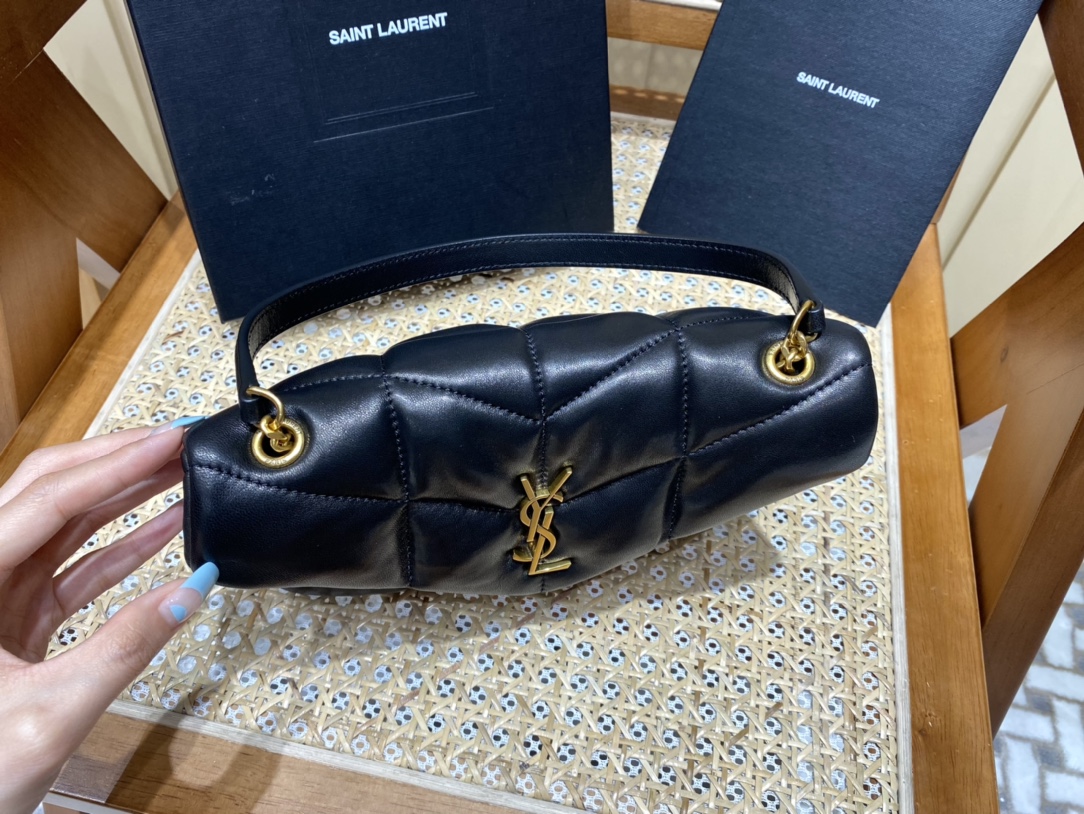Ysl LOULOU PUFFER 23CM 迷你绗缝小羊皮包 620333黑色/金扣