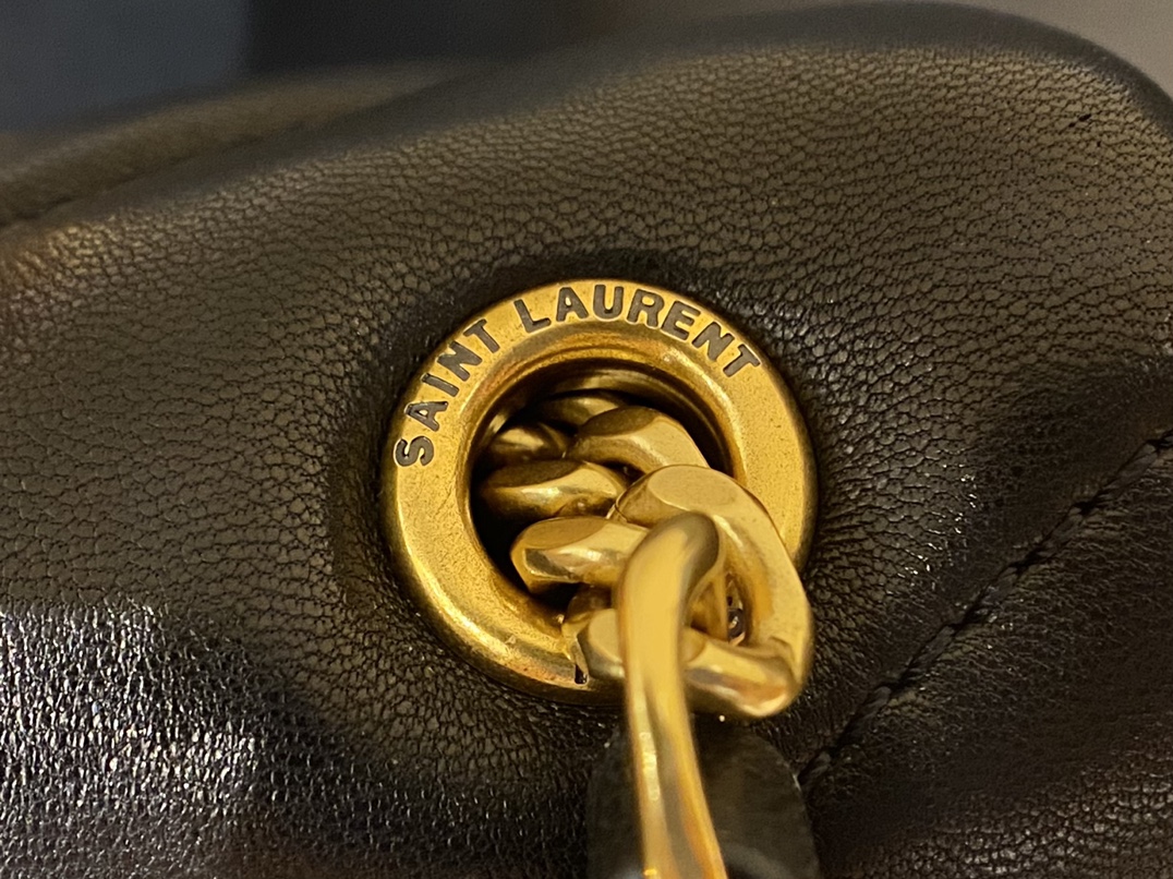 Ysl LOULOU PUFFER 23CM 迷你绗缝小羊皮包 620333黑色/金扣