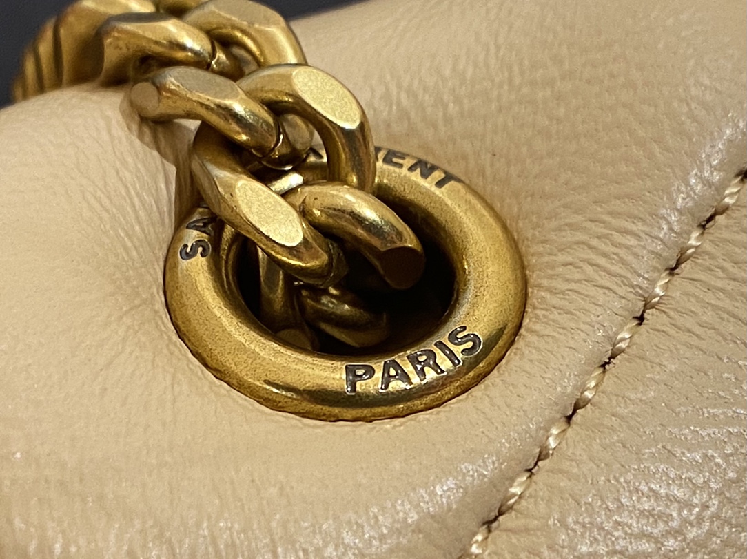 Ysl LOULOU PUFFER 23CM 迷你绗缝小羊皮包 620333奶油杏色/金扣