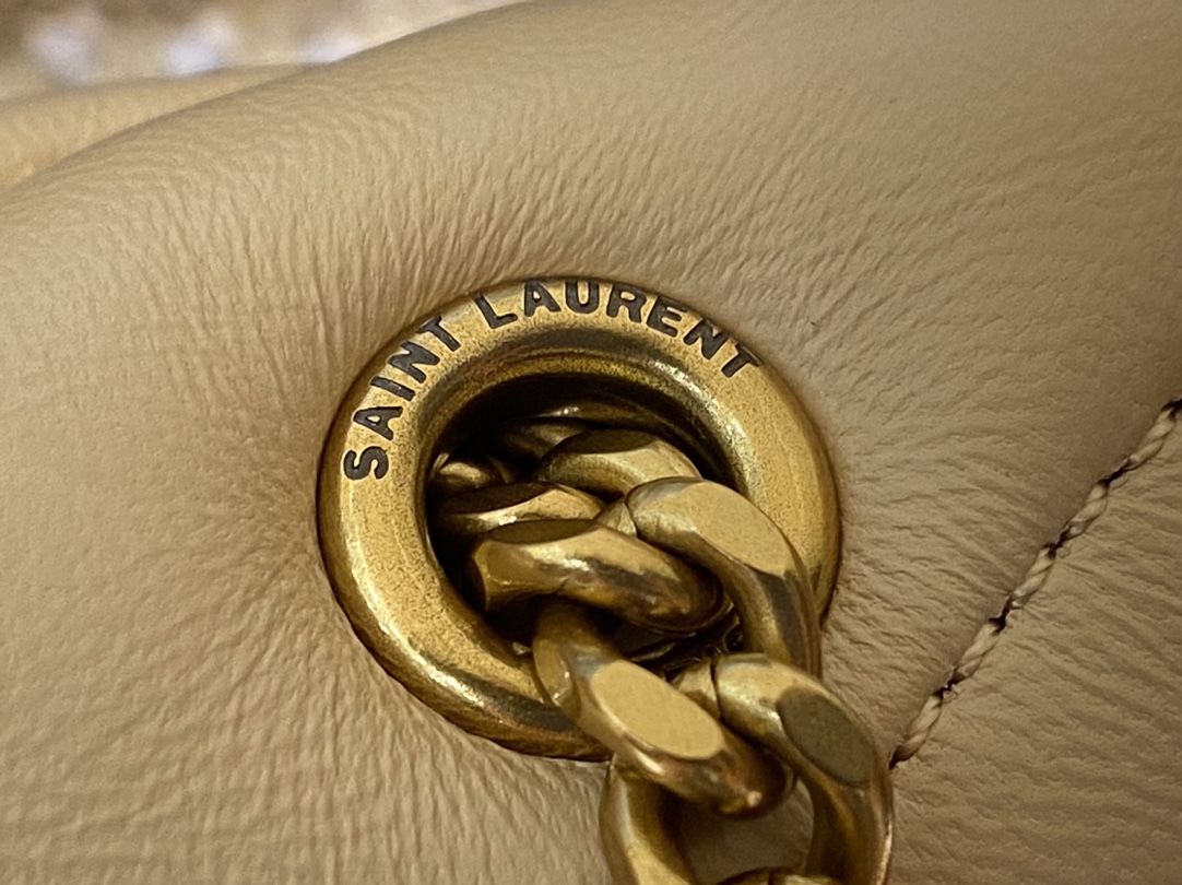 Ysl LOULOU PUFFER 23CM 迷你绗缝小羊皮包 620333奶油杏色/金扣