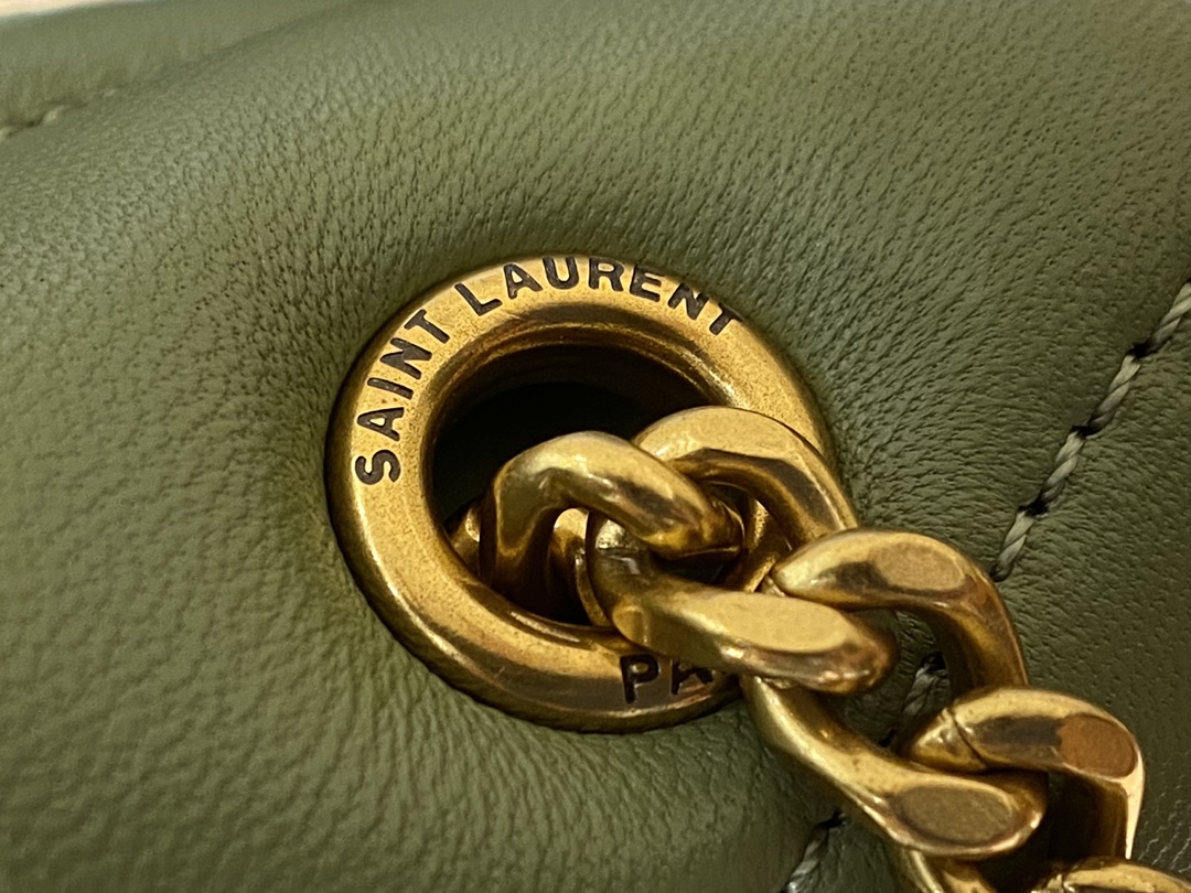 Ysl LOULOU PUFFER 23CM 迷你绗缝小羊皮包 620333牛油果绿/金扣
