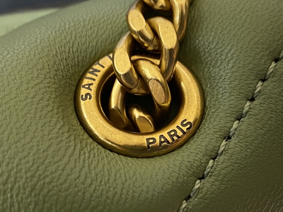 Ysl LOULOU PUFFER 23CM 迷你绗缝小羊皮包 620333牛油果绿/金扣