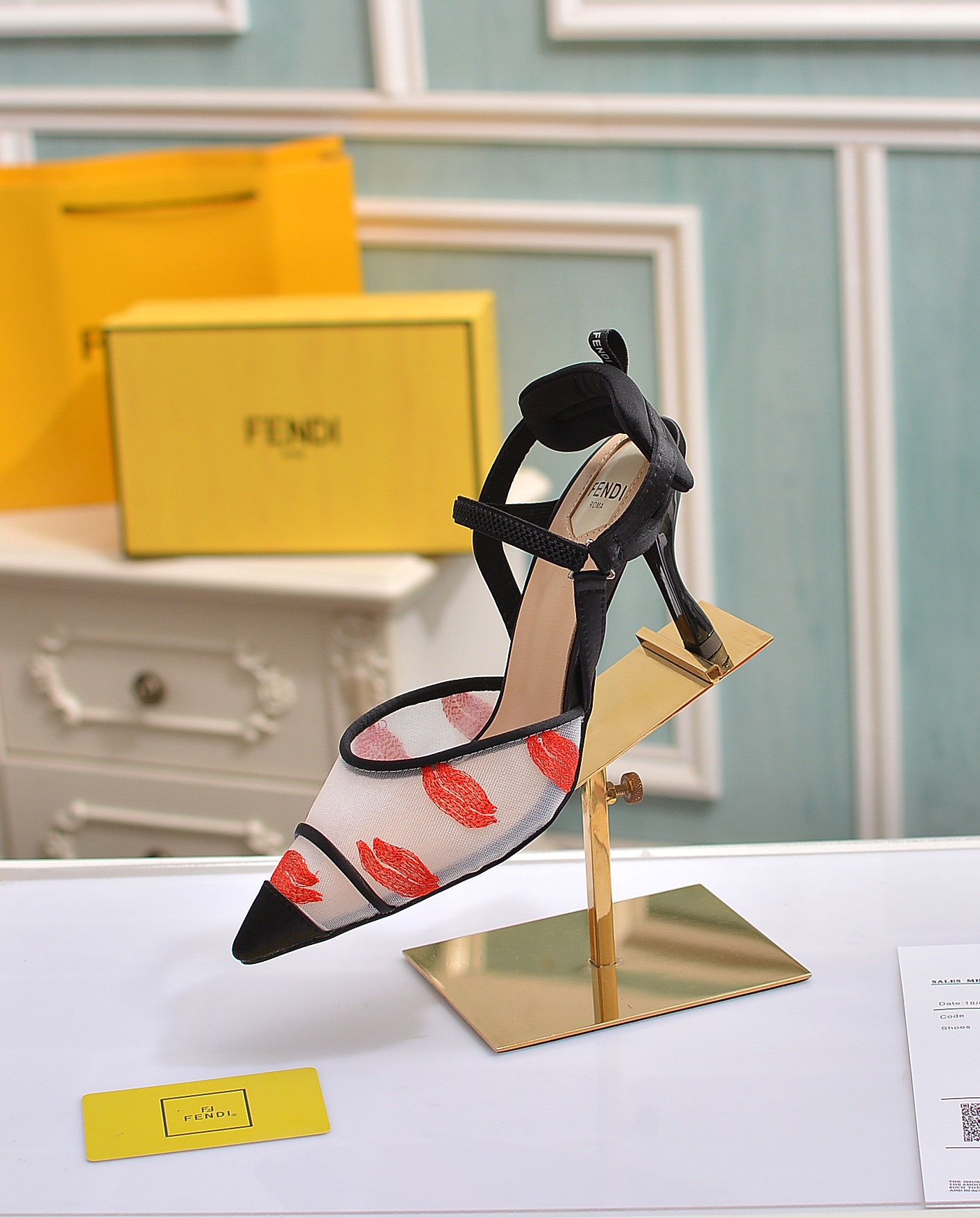 Fábrica de la nueva Fendi zapatos de tacón alto 8,5 cm / tacón medio 5,5 cm en punta tela: multicolo