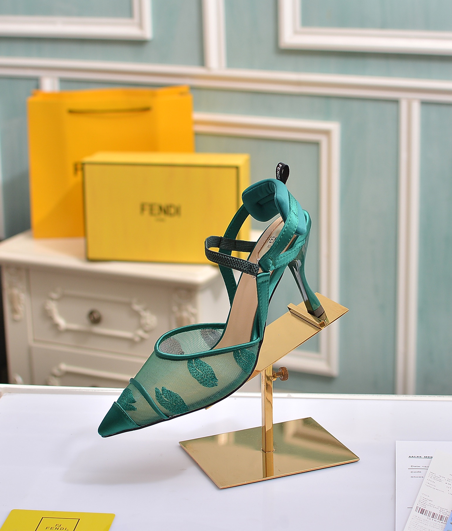 Fábrica de la nueva Fendi zapatos de tacón alto 8,5 cm / tacón medio 5,5 cm en punta tela: multicolo