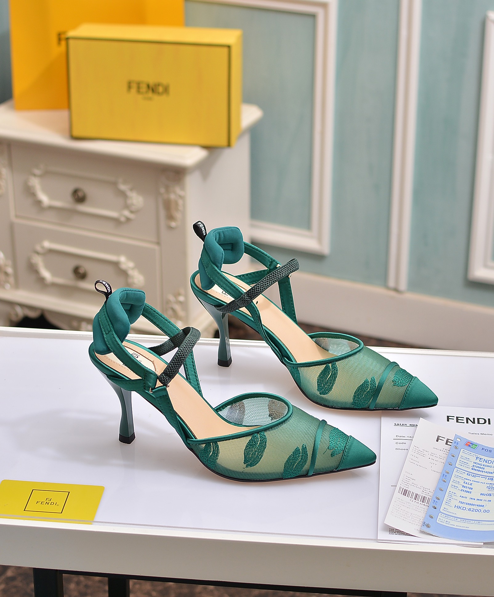 Fábrica de la nueva Fendi zapatos de tacón alto 8,5 cm / tacón medio 5,5 cm en punta tela: multicolo
