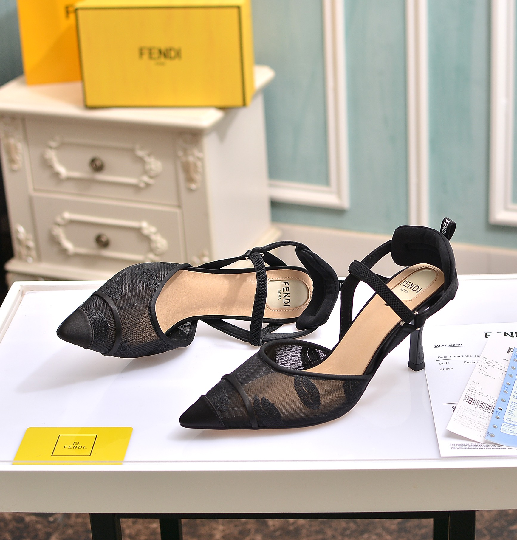 Fábrica de la nueva Fendi zapatos de tacón alto 8,5 cm / tacón medio 5,5 cm en punta tela: multicolo