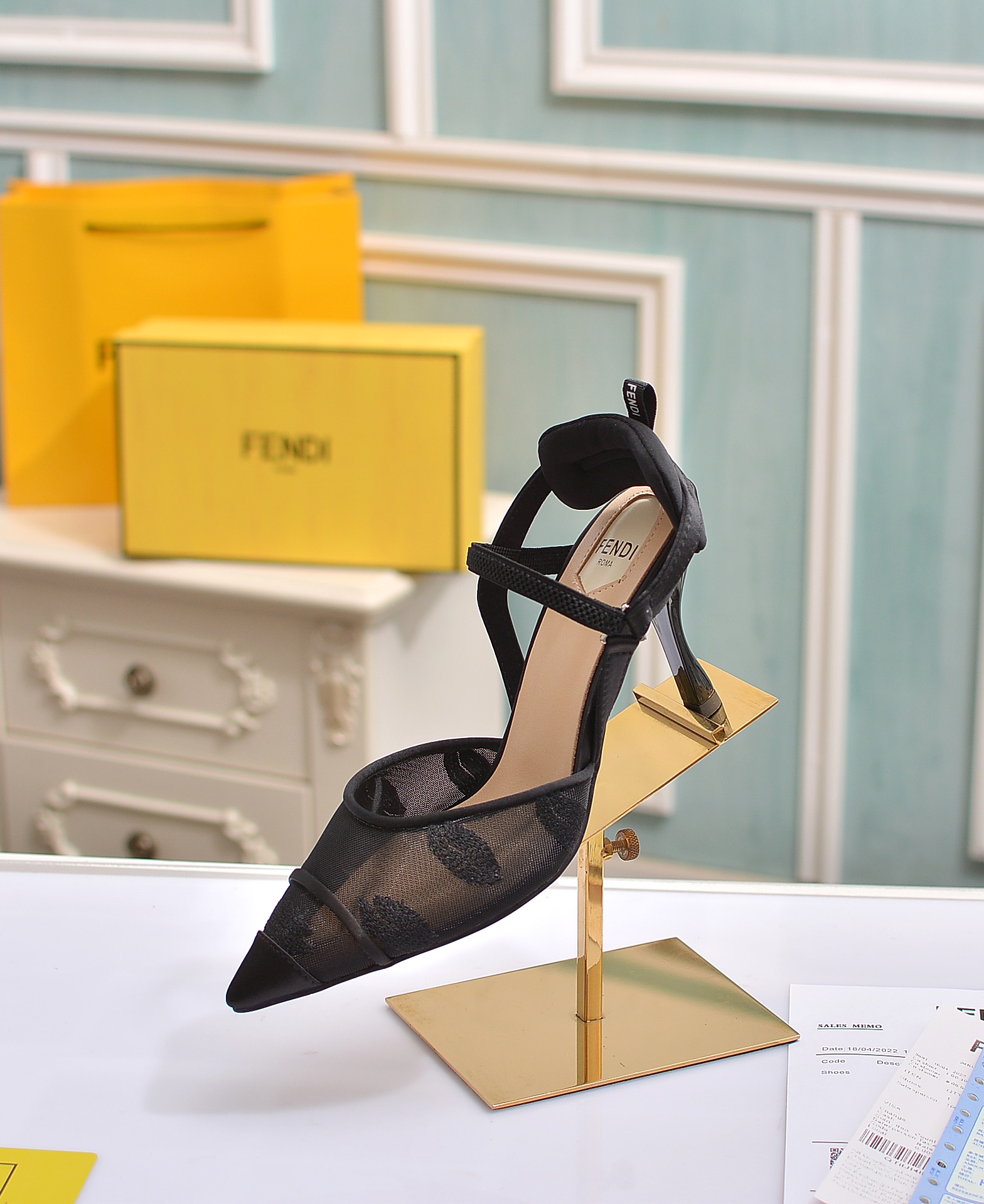 Fábrica de la nueva Fendi zapatos de tacón alto 8,5 cm / tacón medio 5,5 cm en punta tela: multicolo