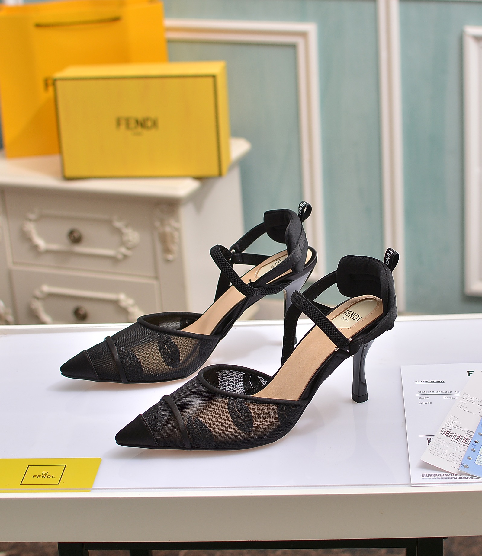 Fábrica de la nueva Fendi zapatos de tacón alto 8,5 cm / tacón medio 5,5 cm en punta tela: multicolo