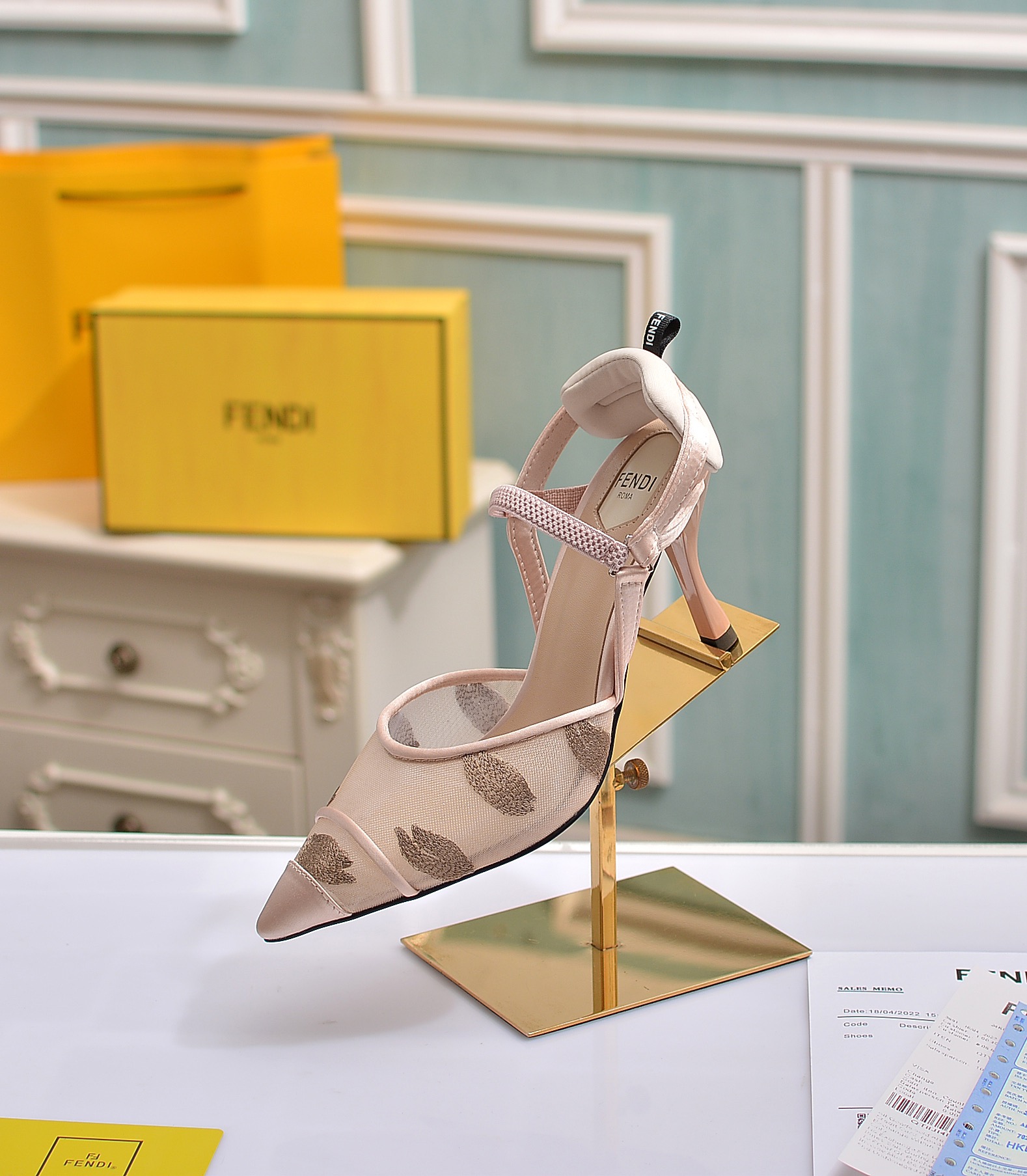 Fábrica de la nueva Fendi zapatos de tacón alto 8,5 cm / tacón medio 5,5 cm en punta tela: multicolo