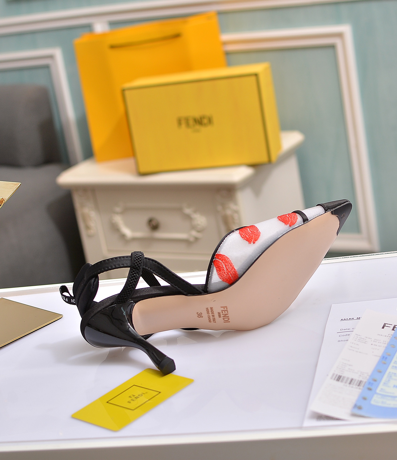 Fábrica de la nueva Fendi zapatos de tacón alto 8,5 cm / tacón medio 5,5 cm en punta tela: multicolo