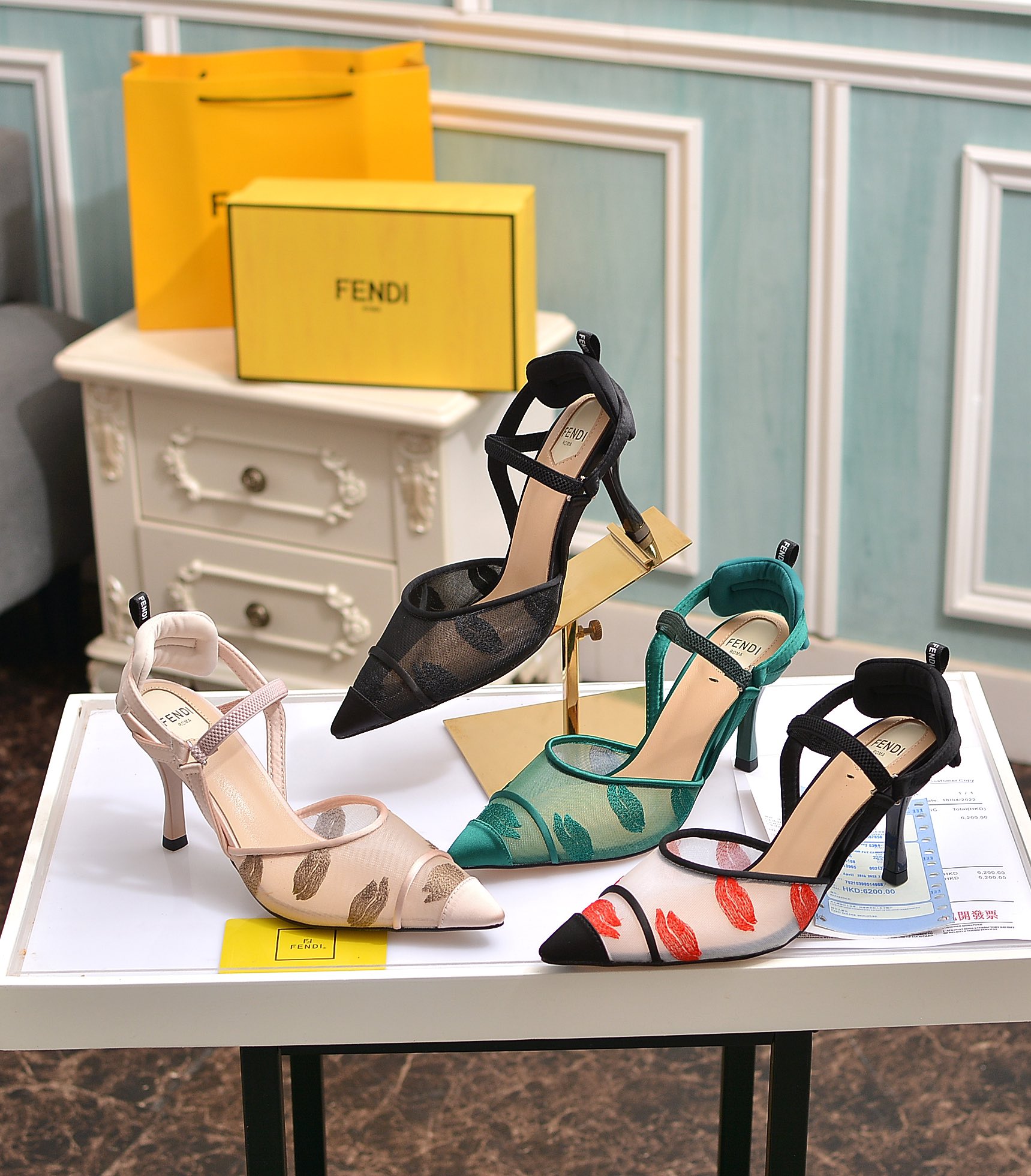 Fábrica de la nueva Fendi zapatos de tacón alto 8,5 cm / tacón medio 5,5 cm en punta tela: multicolo
