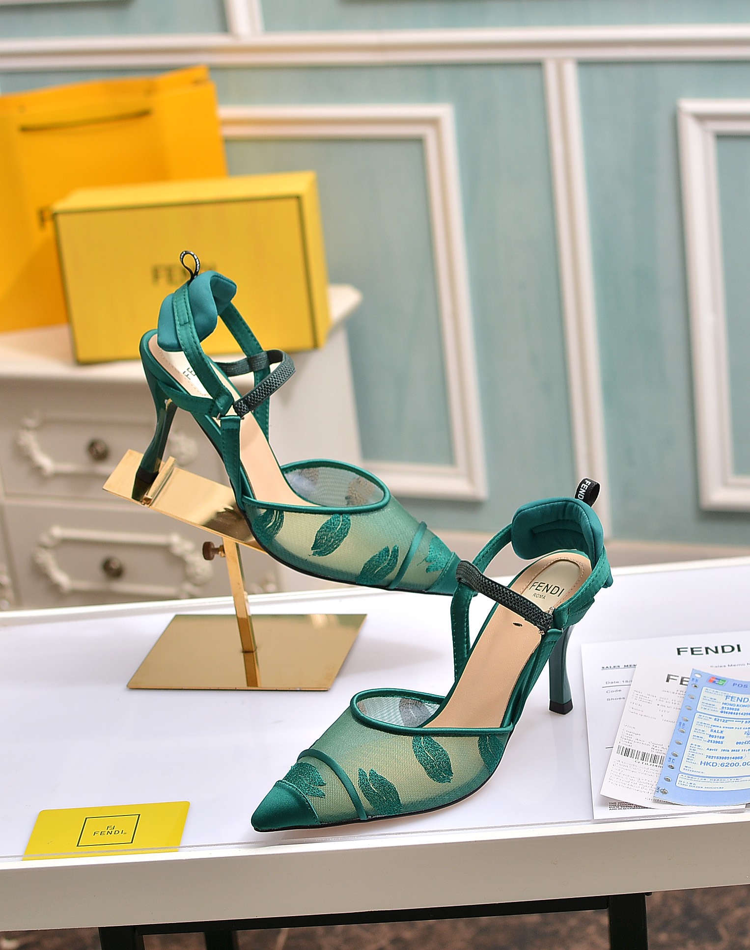 Fábrica de la nueva Fendi zapatos de tacón alto 8,5 cm / tacón medio 5,5 cm en punta tela: multicolo