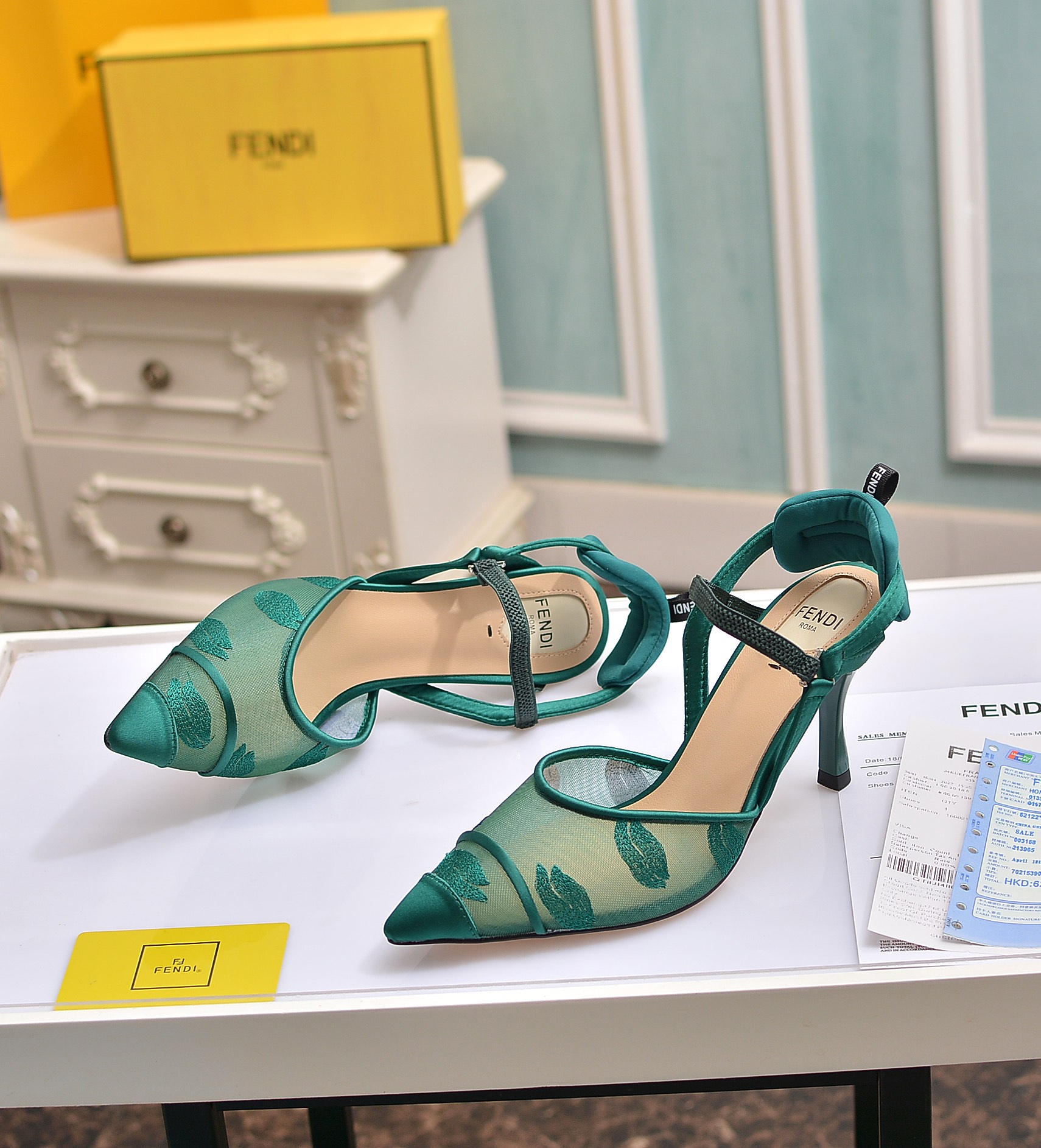 Fábrica de la nueva Fendi zapatos de tacón alto 8,5 cm / tacón medio 5,5 cm en punta tela: multicolo