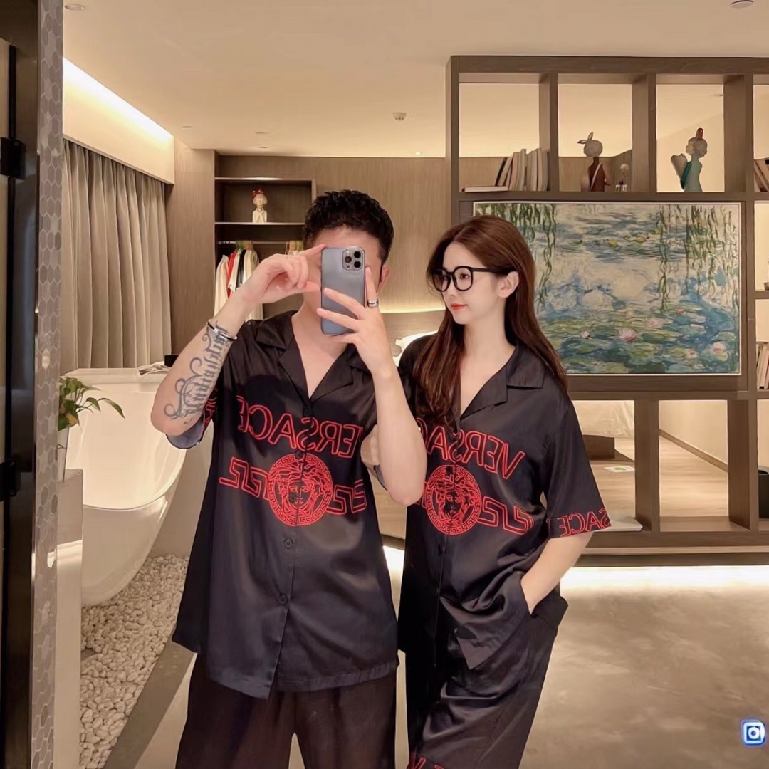 2023 VERSACE Ropa de casa, tela coreana de alta costura, suave y cómoda, para parejas, M～XXXL