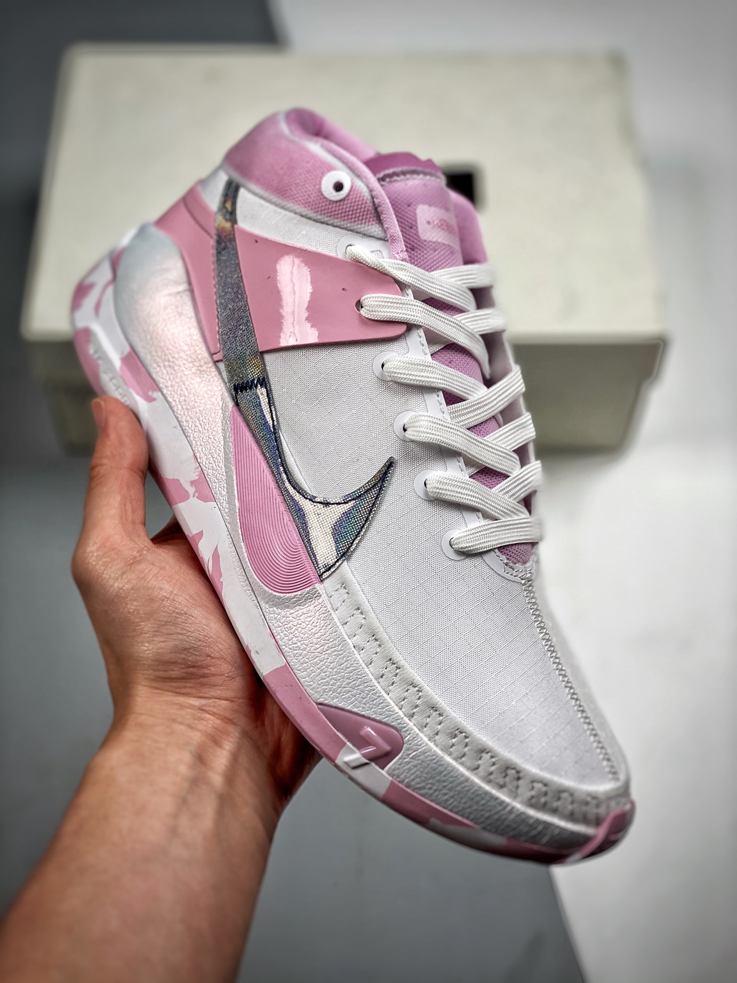 -2 Nike Zoom KD13 EP Camuflaje blanco/rosa, Durant 13ª generación "Mejor Zapatilla del Año", oferta exclusiva…