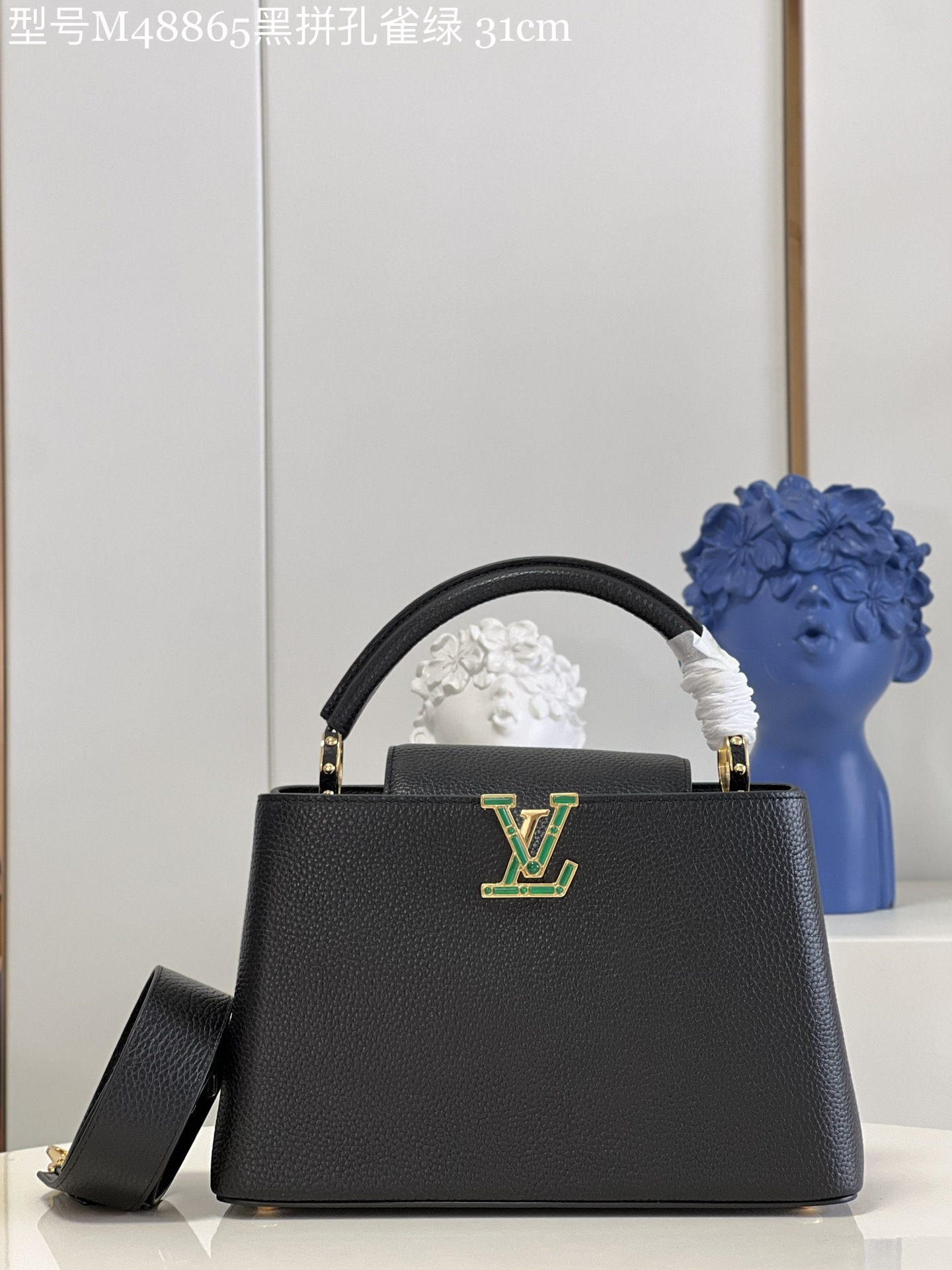 Louis Vuitton LV Capucines Replicas
 Bags Handbags Black Green Calfskin Cowhide M48865