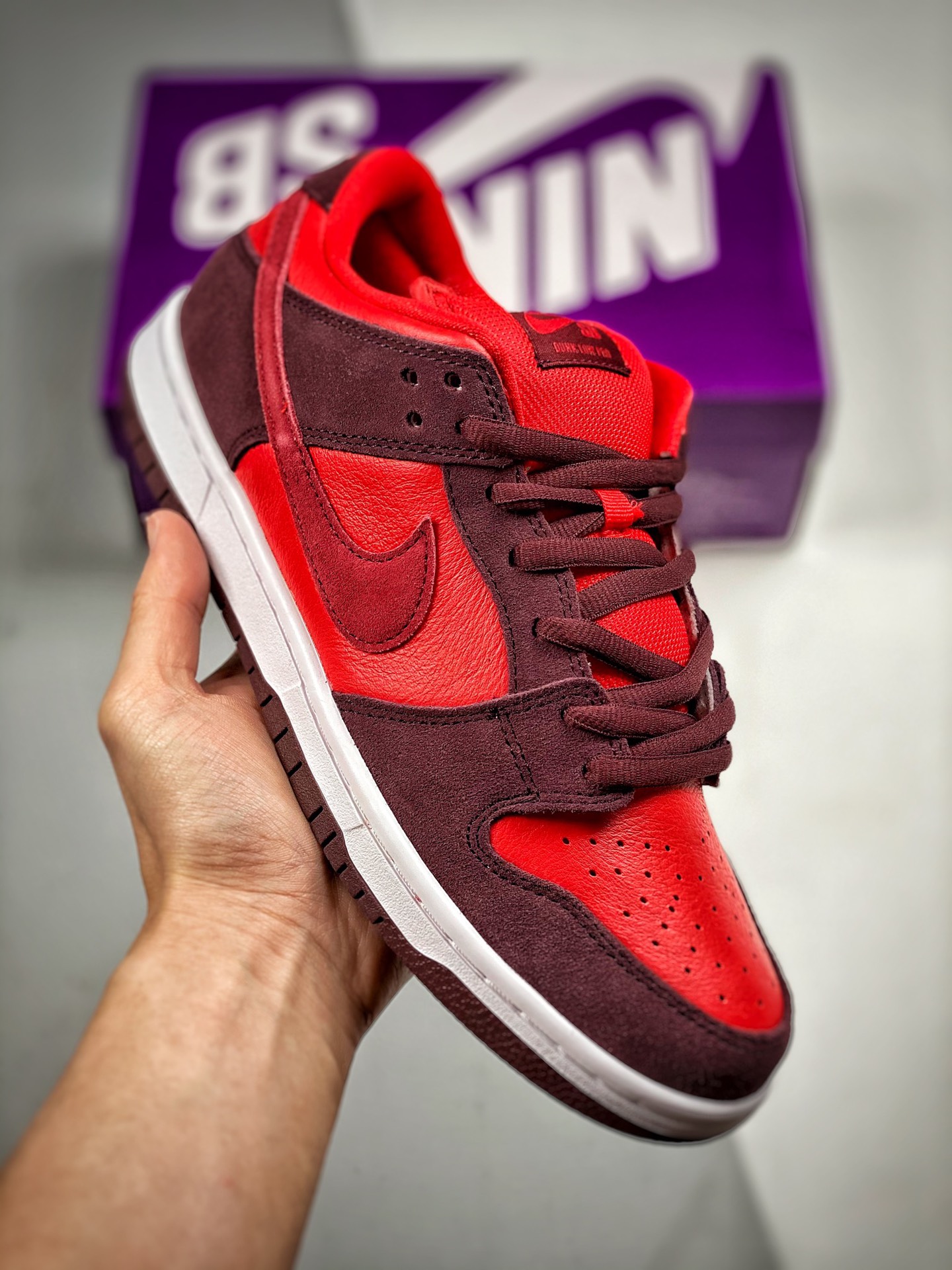 -4 Nk Dunk SB Low cereza púrpura rojizo, producción original de fábrica grande, lanzamiento con fotos reales, materiale…