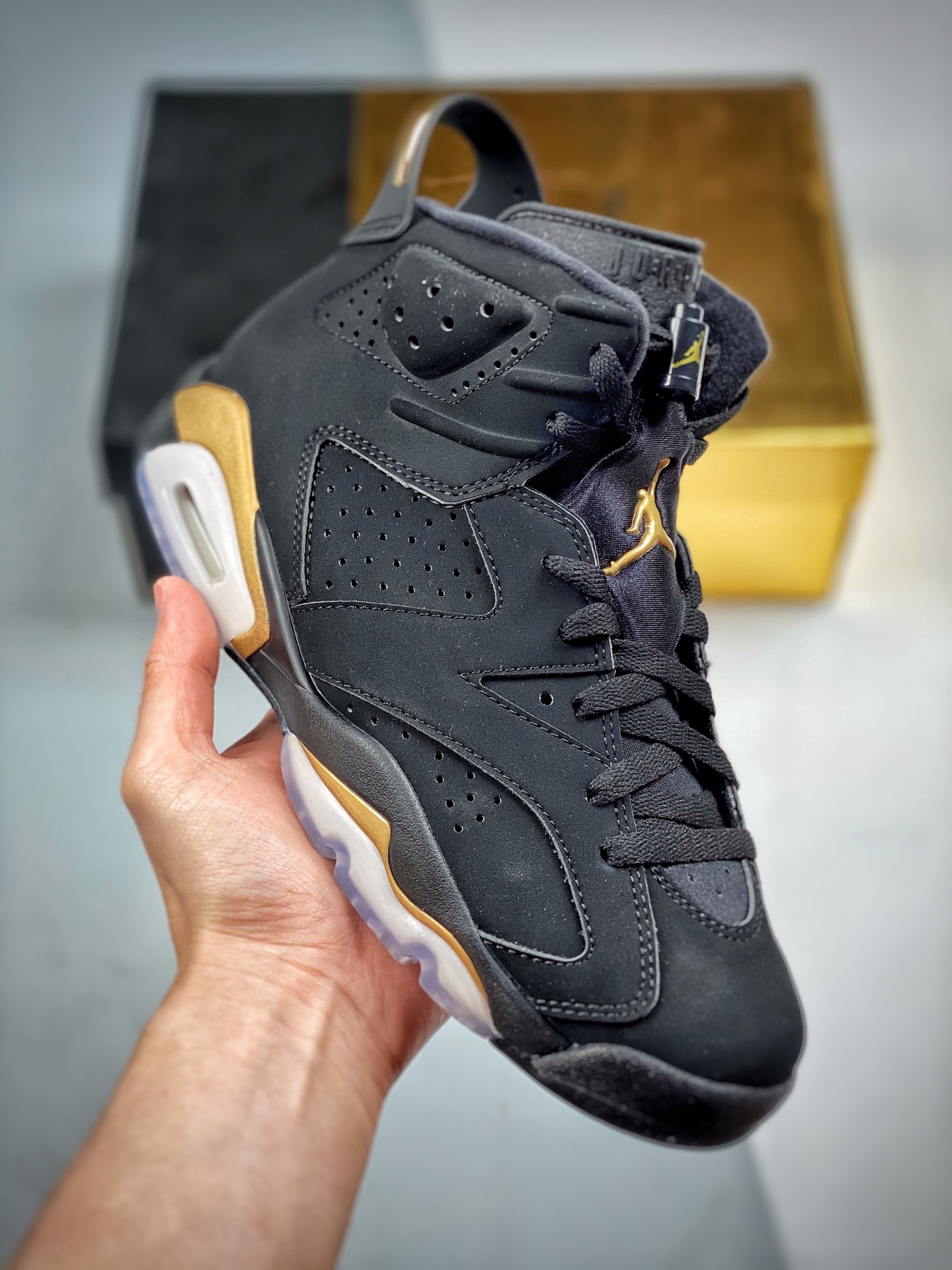 -5 Air Jordan 6 "Midnight Navy" negro y dorado AJ6 Jordan 6 aj6 Qiao 6 high-top negro y dorado serie de zapat…
