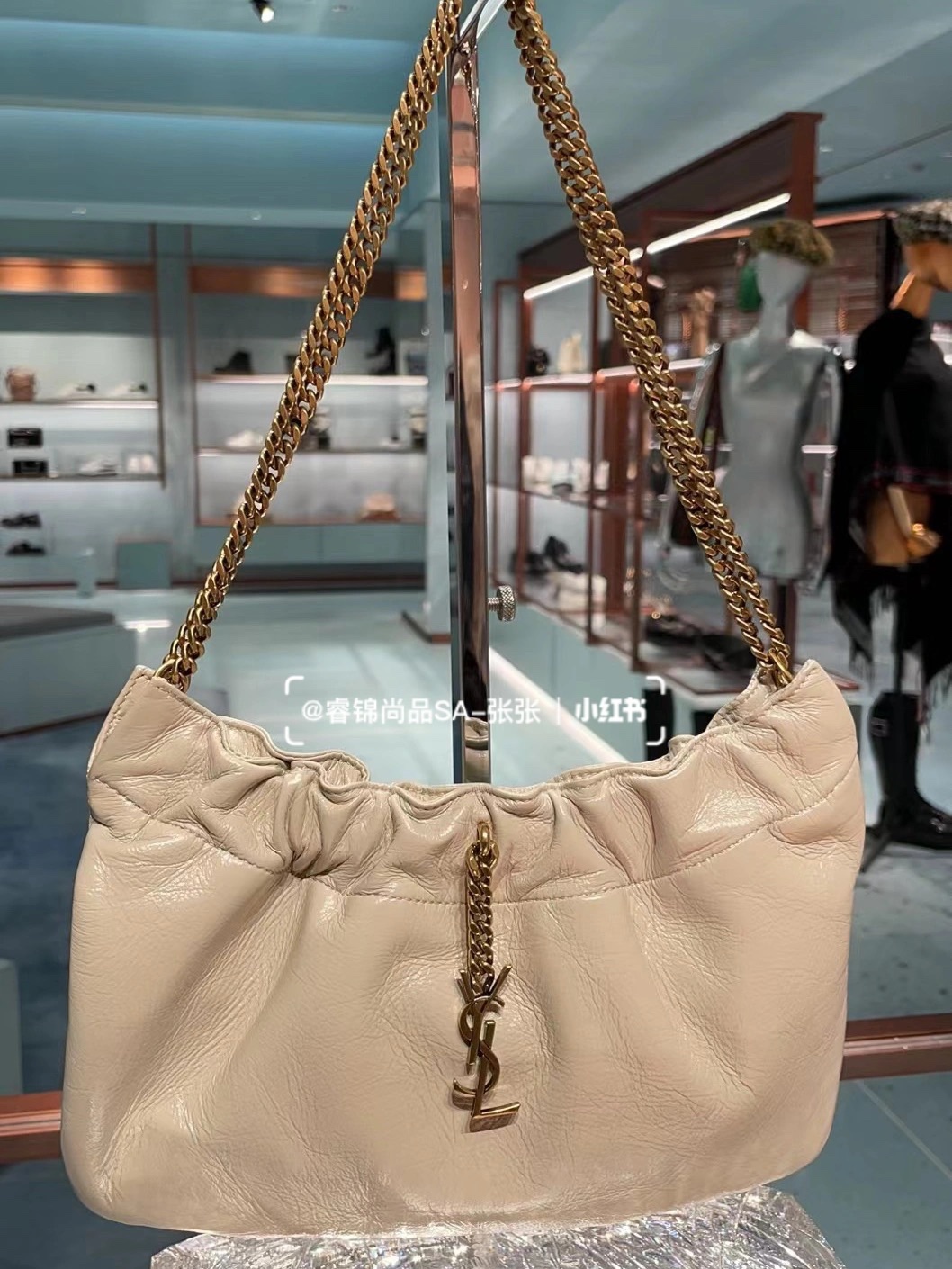 Saint laurent Ysl 专柜新款云朵型腋下链条包 681632白色金扣