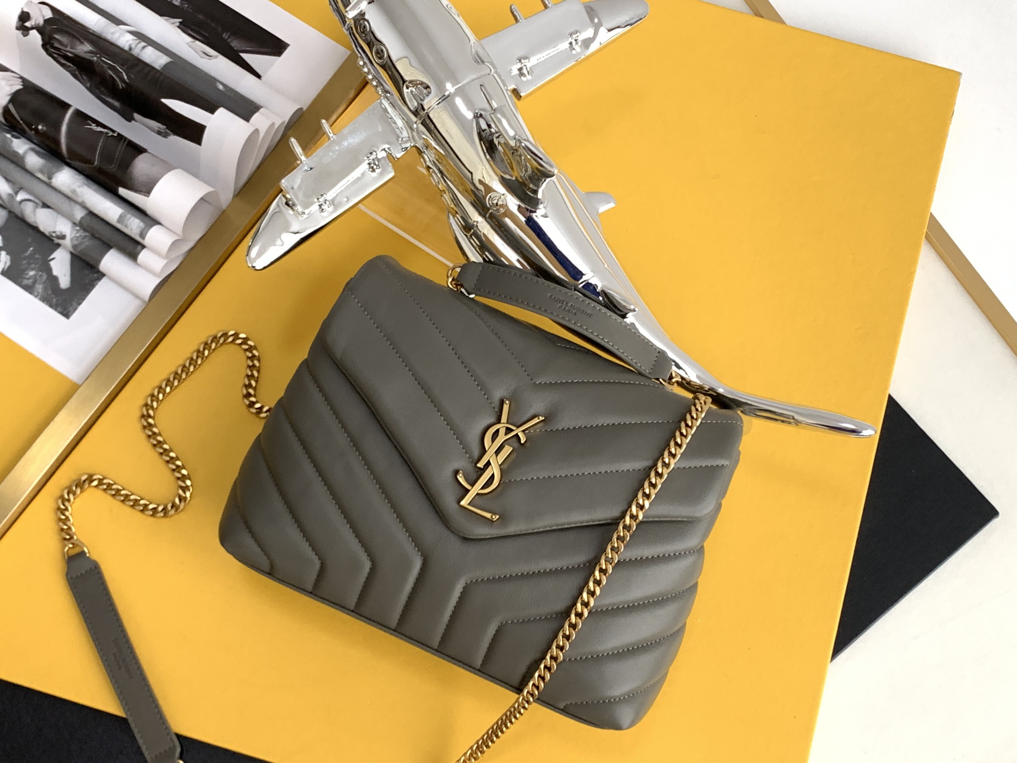 Calfskin Chain Bag Y-Shape Panel Flap Shoulder Crossbody