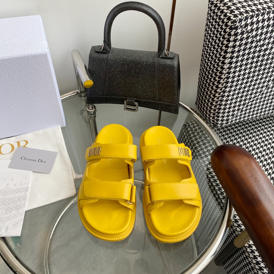 Dior Shoes Slippers Gold Hardware Cowhide Sheepskin TPU
