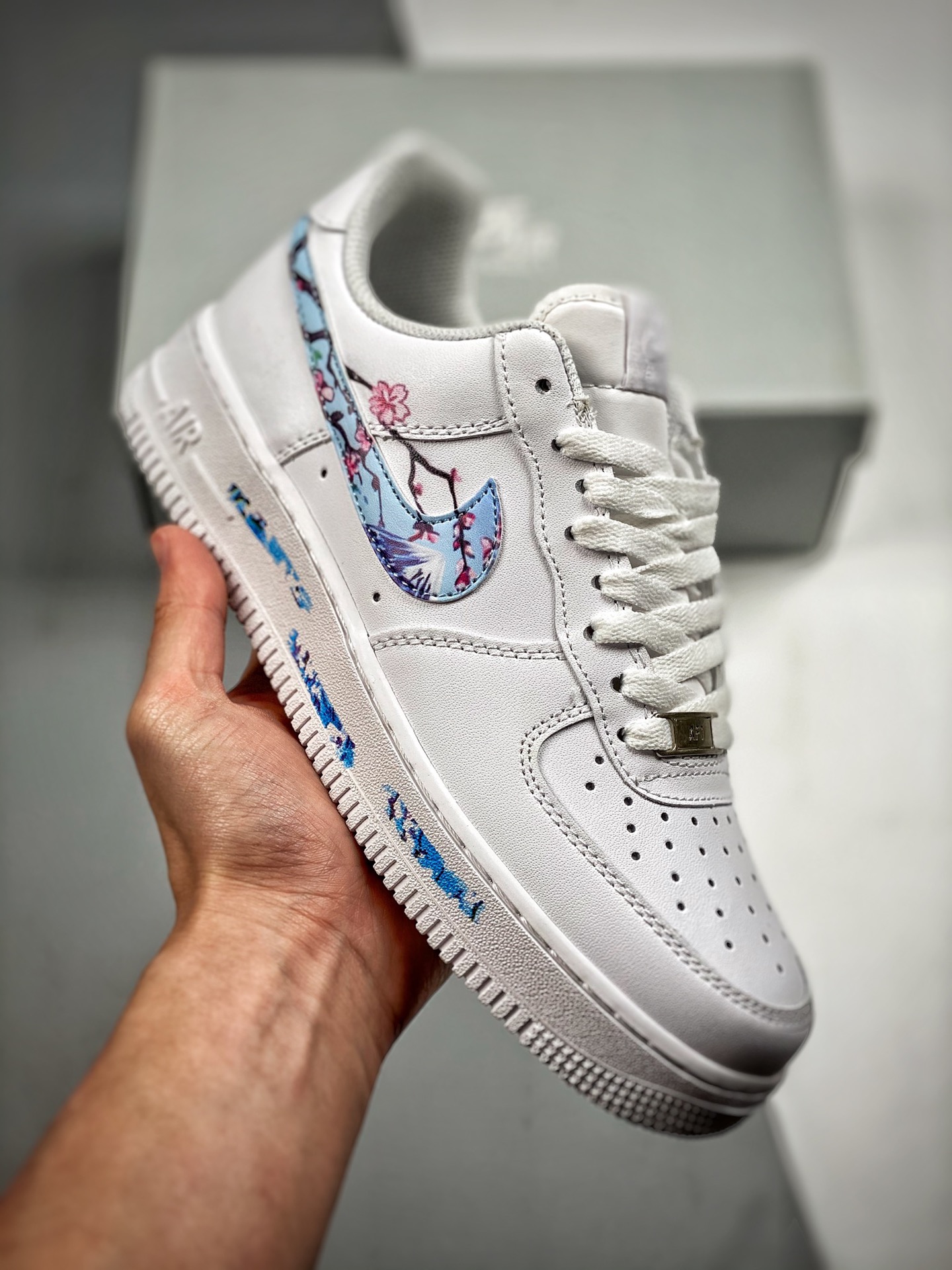 -3 Nk Air Force 1 '07 Low con pintura de flores de cerezo, zapatillas casuales de caña baja Air Force One, sincronizada…