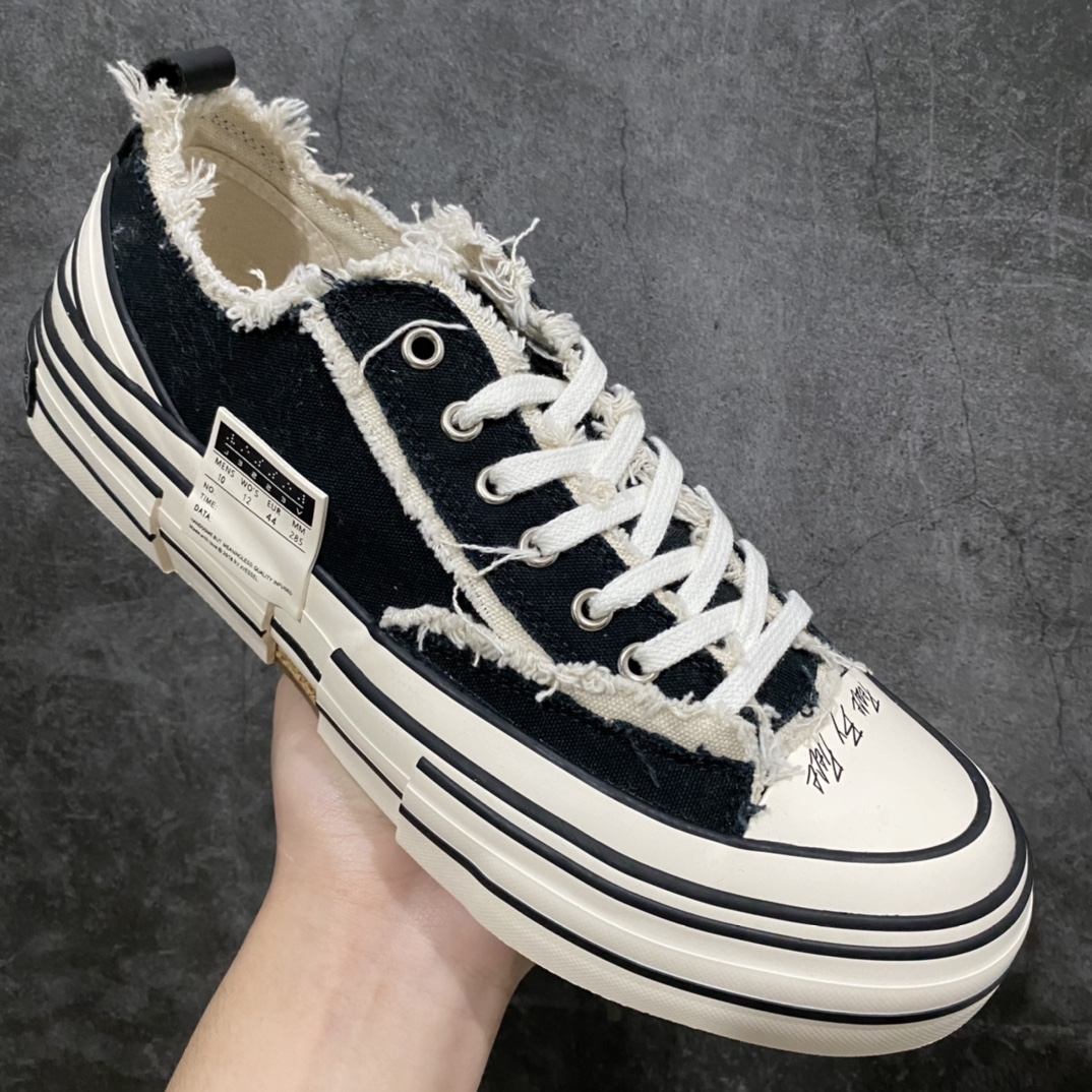 图片[4]-终端 东莞纯原 大厂出品 目前为止唯一纯原级别 吴建豪个人新锐品牌xVESSEL G.O.P. Low解构重叠厚底软木低帮百搭增高帆布硫化板鞋“黑米白流苏”F19X001支持扫码防伪标签特殊效果#支持NFC网页编码识别#✅ 升级厚实木塞内底#纯手工贴合多重围条硫化工艺#正确渐变效果原盒包装物#采用12蛊司厚实舒适帆布面料#流苏做旧复古效果❗️余文乐 蔡徐坤助攻款式 尺码：35 36 37 38 39 40 41 42 43 44 45-选品中心