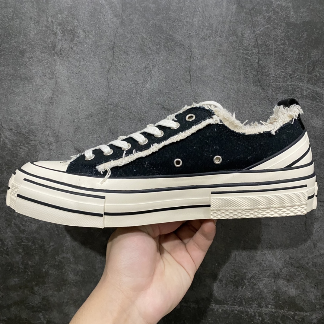 图片[2]-终端 东莞纯原 大厂出品 目前为止唯一纯原级别 吴建豪个人新锐品牌xVESSEL G.O.P. Low解构重叠厚底软木低帮百搭增高帆布硫化板鞋“黑米白流苏”F19X001支持扫码防伪标签特殊效果#支持NFC网页编码识别#✅ 升级厚实木塞内底#纯手工贴合多重围条硫化工艺#正确渐变效果原盒包装物#采用12蛊司厚实舒适帆布面料#流苏做旧复古效果❗️余文乐 蔡徐坤助攻款式 尺码：35 36 37 38 39 40 41 42 43 44 45-选品中心