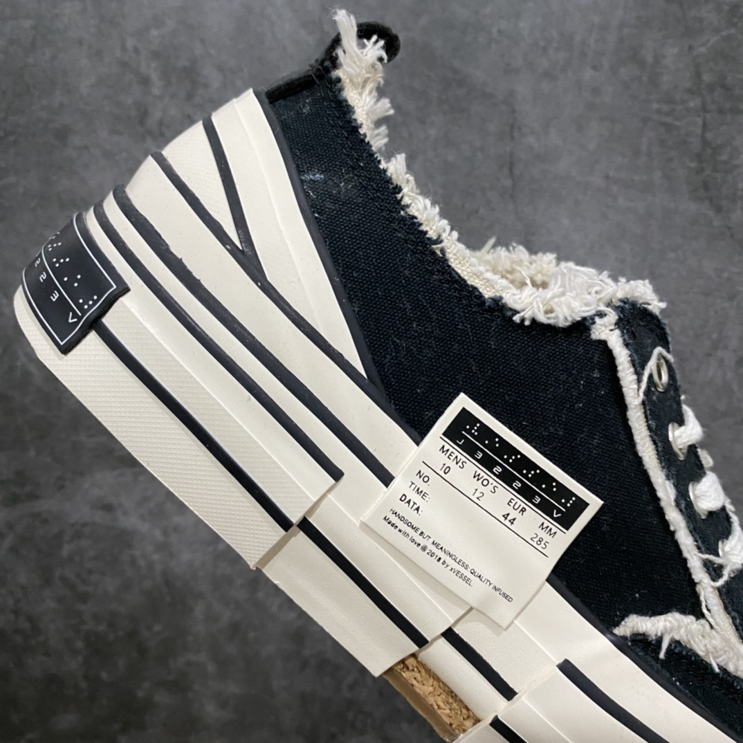 图片[7]-终端 东莞纯原 大厂出品 目前为止唯一纯原级别 吴建豪个人新锐品牌xVESSEL G.O.P. Low解构重叠厚底软木低帮百搭增高帆布硫化板鞋“黑米白流苏”F19X001支持扫码防伪标签特殊效果#支持NFC网页编码识别#✅ 升级厚实木塞内底#纯手工贴合多重围条硫化工艺#正确渐变效果原盒包装物#采用12蛊司厚实舒适帆布面料#流苏做旧复古效果❗️余文乐 蔡徐坤助攻款式 尺码：35 36 37 38 39 40 41 42 43 44 45-选品中心