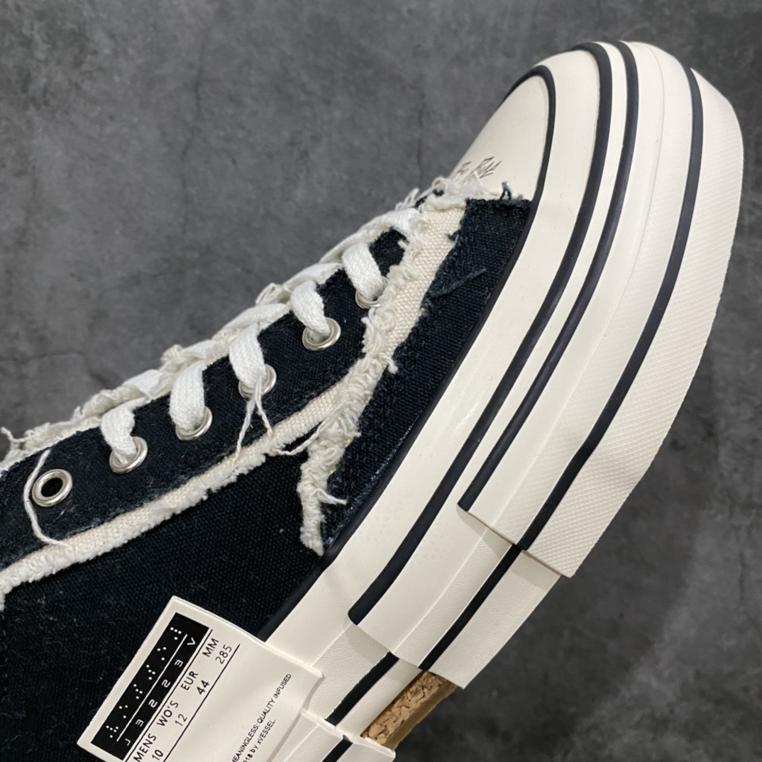 图片[6]-终端 东莞纯原 大厂出品 目前为止唯一纯原级别 吴建豪个人新锐品牌xVESSEL G.O.P. Low解构重叠厚底软木低帮百搭增高帆布硫化板鞋“黑米白流苏”F19X001支持扫码防伪标签特殊效果#支持NFC网页编码识别#✅ 升级厚实木塞内底#纯手工贴合多重围条硫化工艺#正确渐变效果原盒包装物#采用12蛊司厚实舒适帆布面料#流苏做旧复古效果❗️余文乐 蔡徐坤助攻款式 尺码：35 36 37 38 39 40 41 42 43 44 45-选品中心