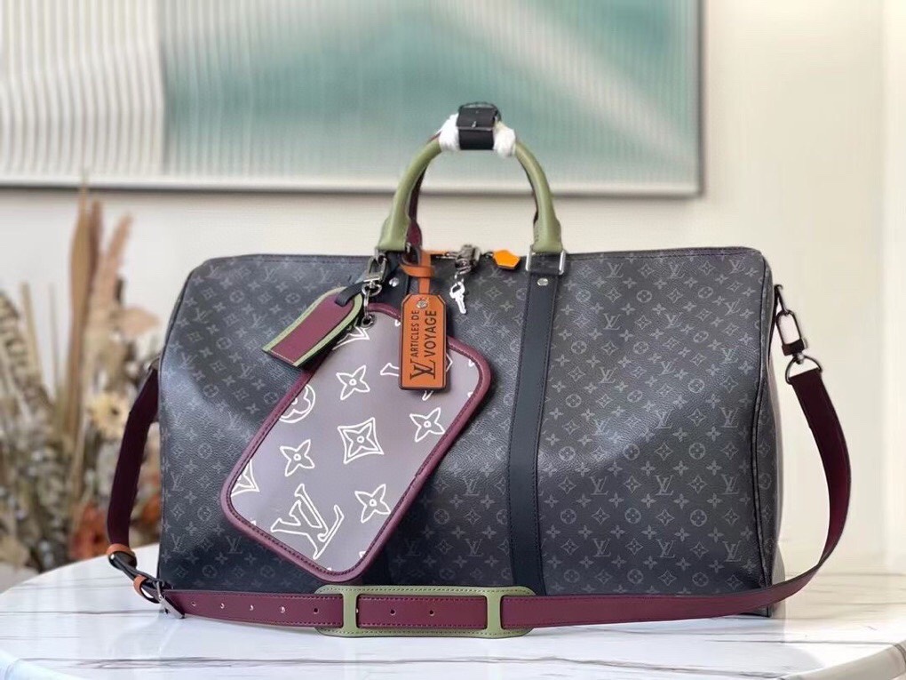 Louis Vuitton LV Keepall Travel Bags Black Monogram Eclipse M56856