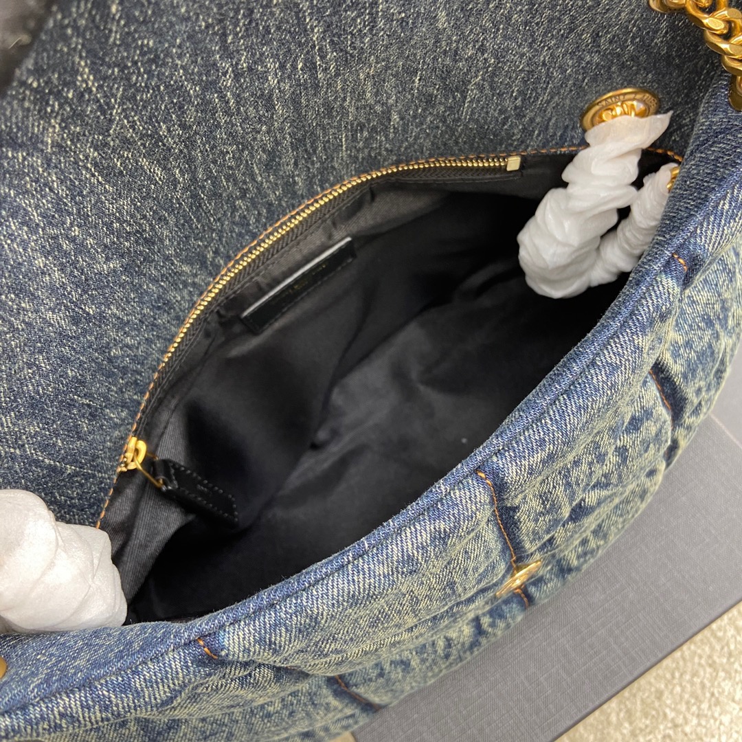 Saint Laurent 牛仔布搭配土黄磨砂肩带