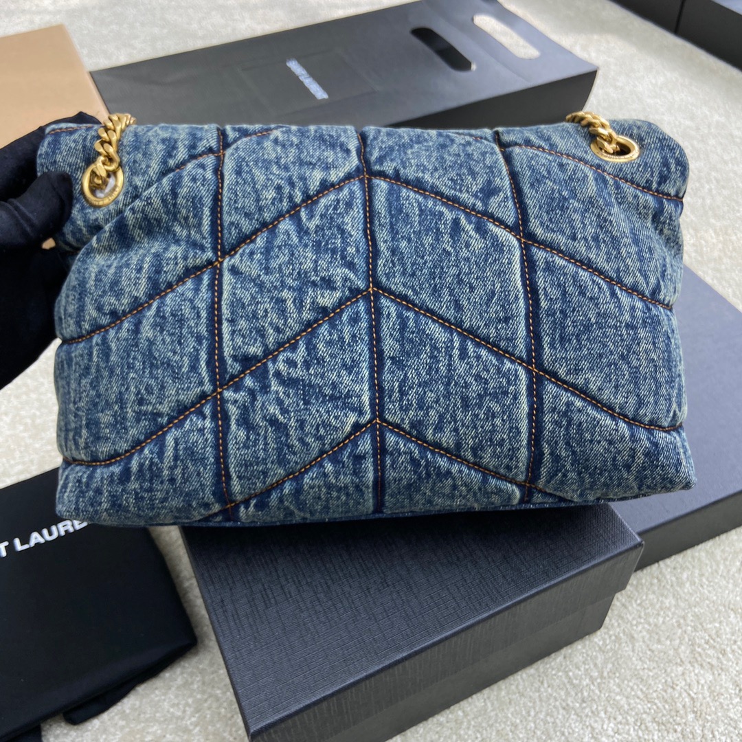 Saint Laurent 牛仔布搭配土黄磨砂肩带