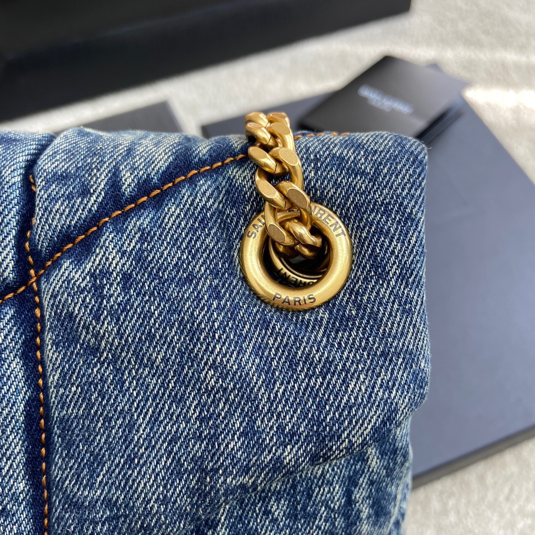 Saint Laurent 牛仔布搭配土黄磨砂肩带