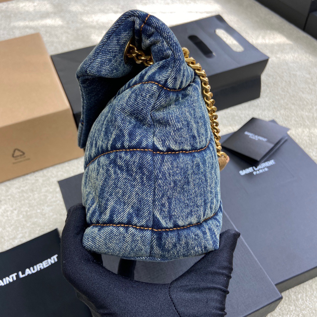 Saint Laurent 牛仔布搭配土黄磨砂肩带