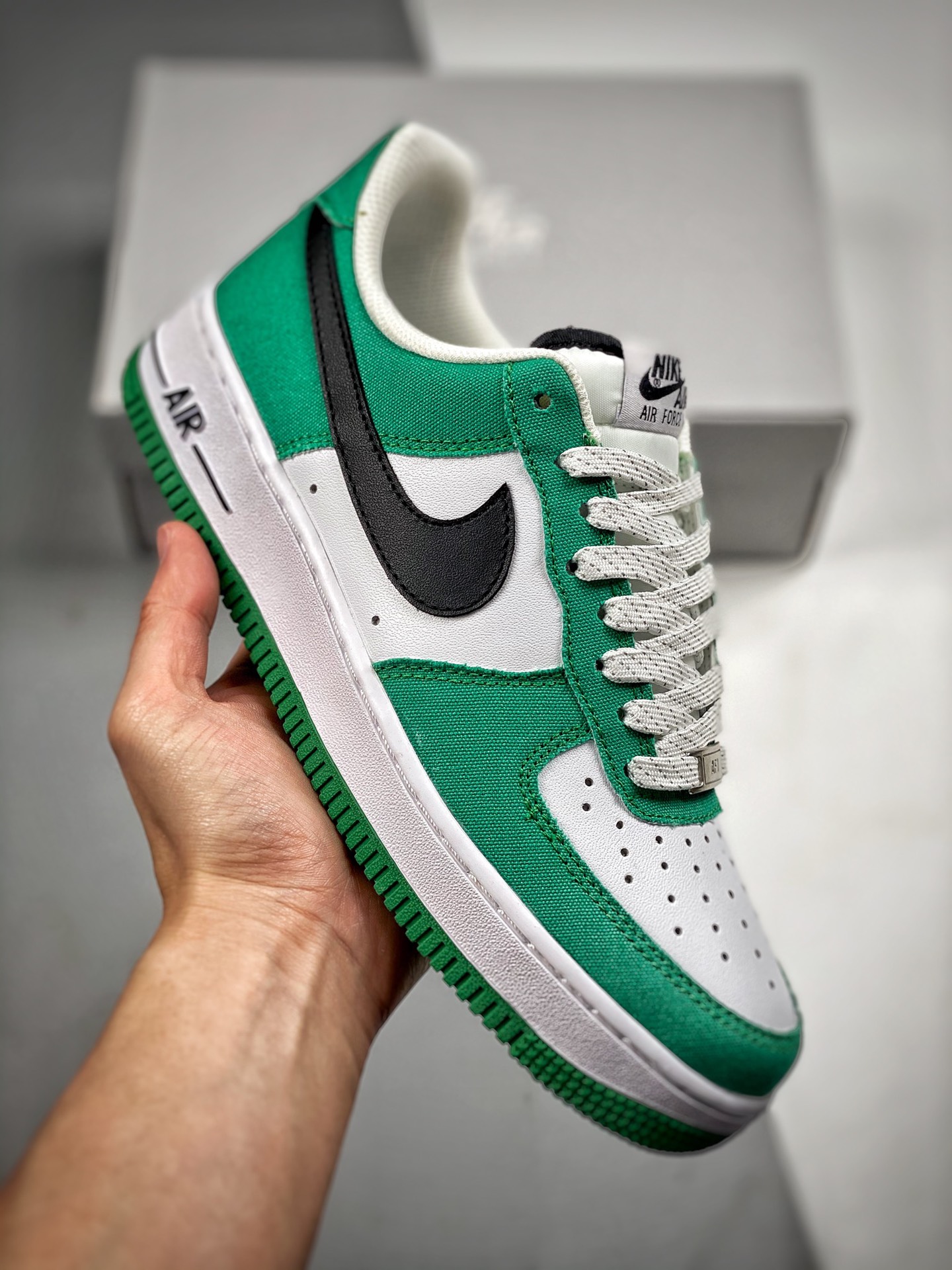 -3 Nike Air Force 1 Low '07 blanco y verde, zapatillas casuales de caña baja Air Force One, cuero personalizado, horma …