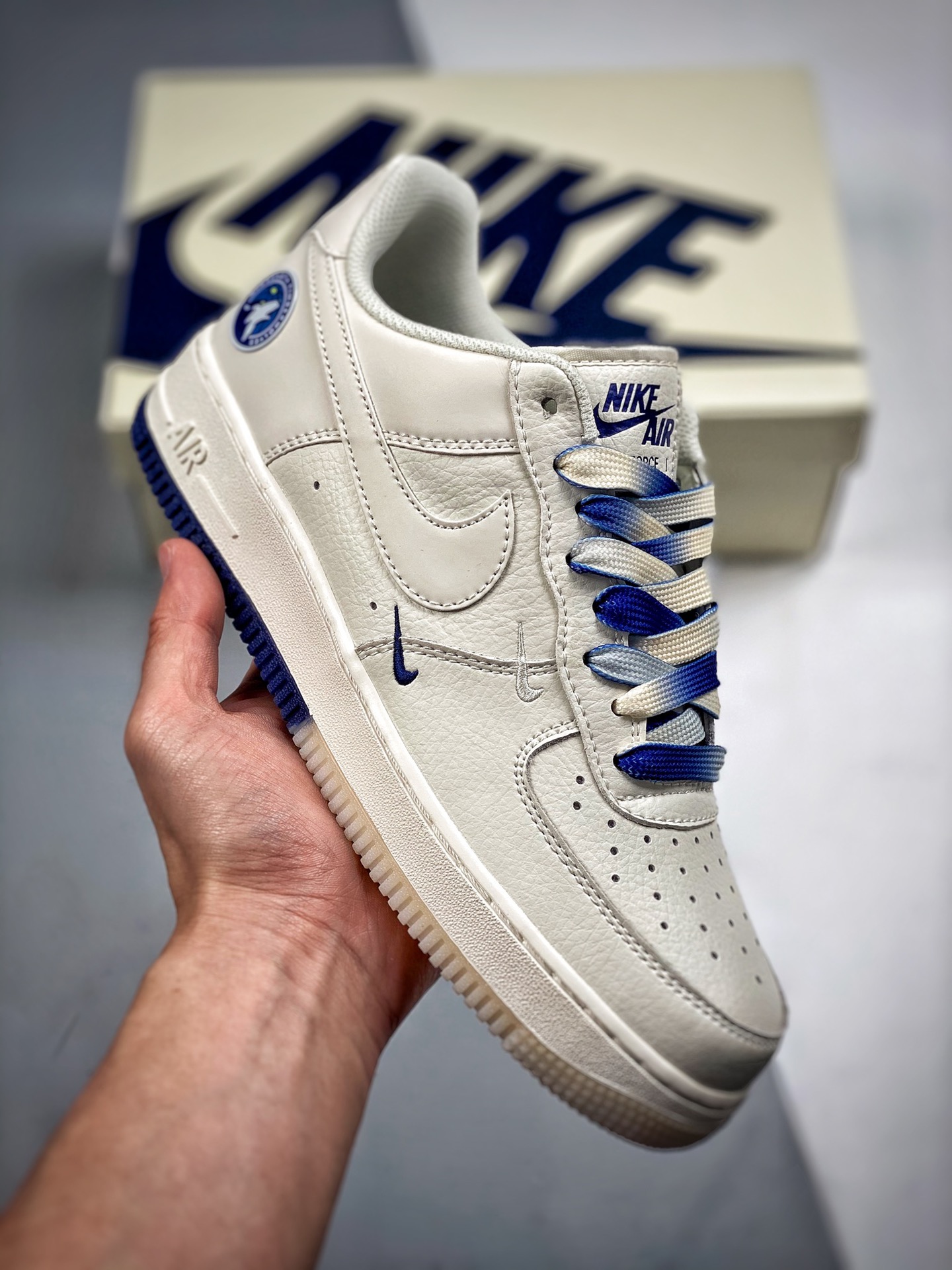 -3 Nike Air Force 1 Low'07 Degradado azul y blanco Fuerza Aérea Uno de caña baja zapatillas casuales Cuero personalizad…