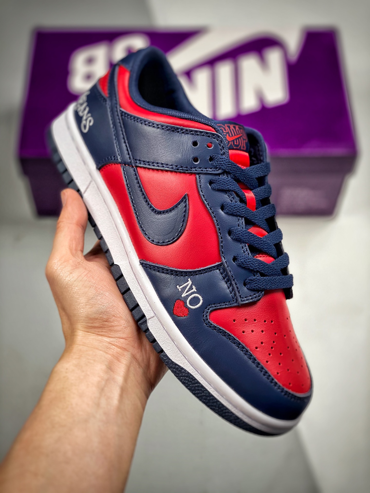 -4 Nk Dunk SB Low rojo y azul con corazón, producción original de fábrica grande, lanzamiento con fotos reales, materia…