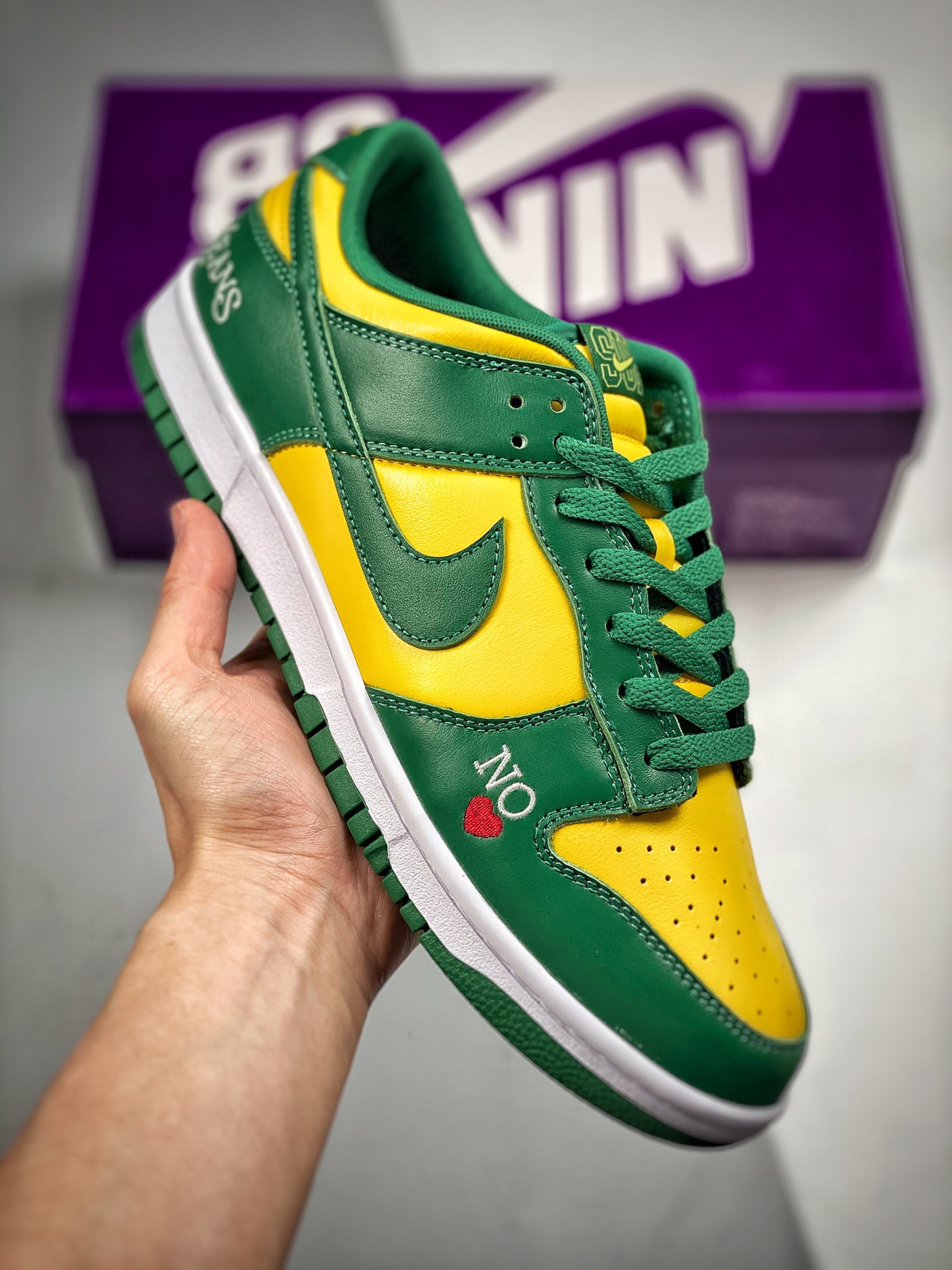 -4 Nk Dunk SB Low Brasil amarillo verdoso, producción original de fábrica grande, lanzamiento con fotos reales, materia…
