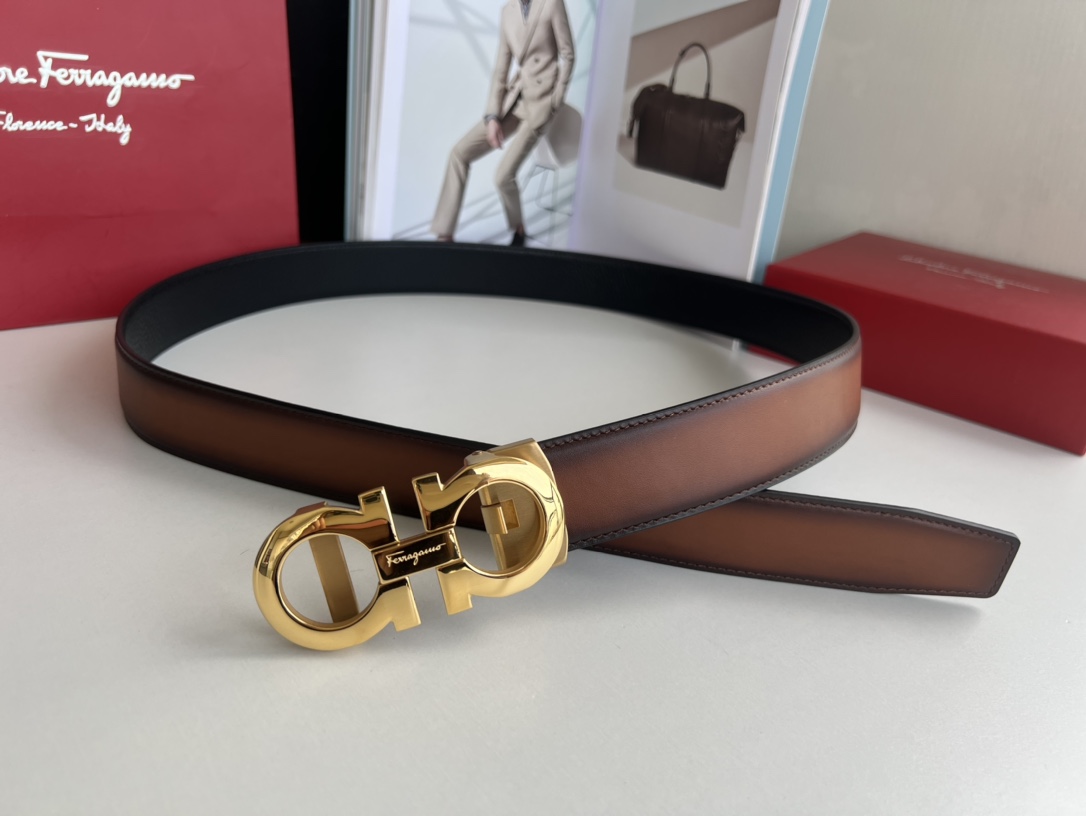 Ferragamo菲拉格慕   8字款金属扣自动款男士3.5cm腰带