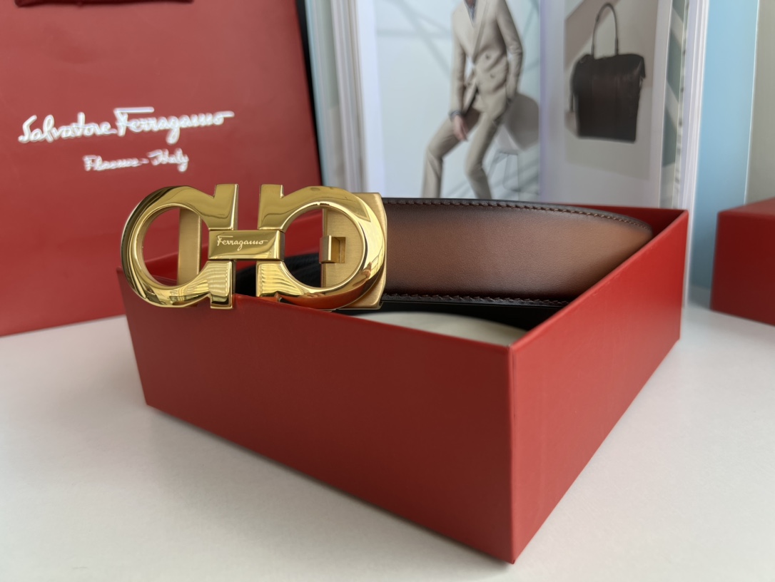 Ferragamo菲拉格慕   8字款金属扣自动款男士3.5cm腰带