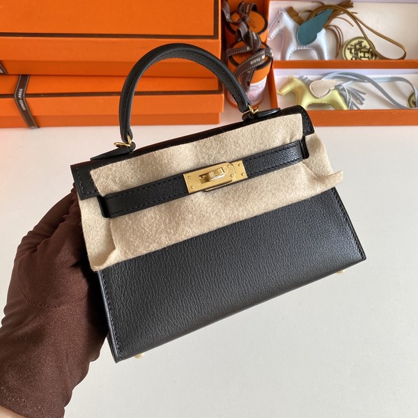 Sell High Quality Hermes Kelly Handbags Crossbody & Shoulder Bags Top Designer replica Black Gold Hardware Goat Skin Sheepskin Mini