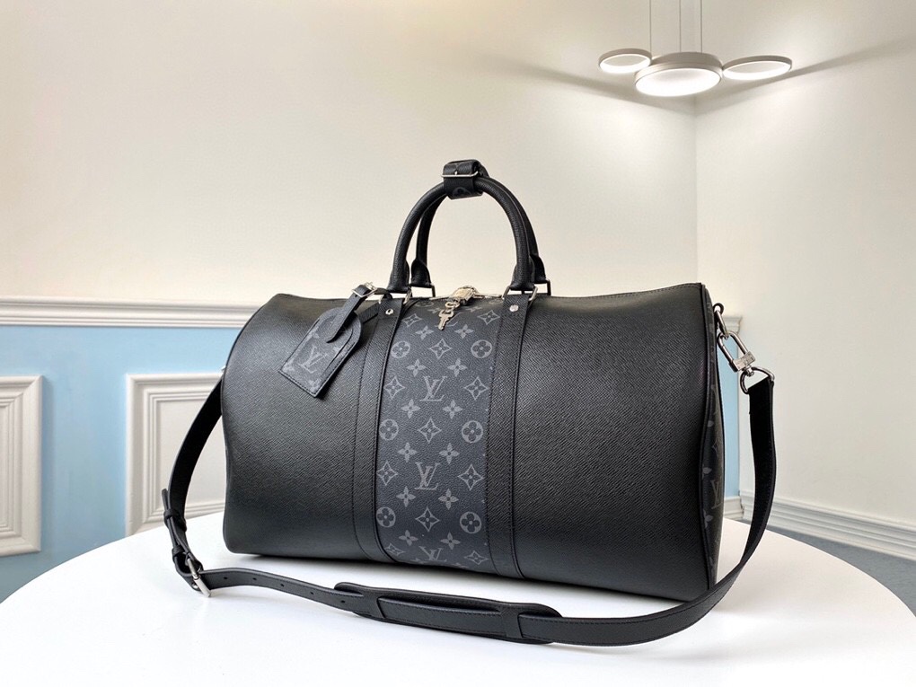 Louis Vuitton LV Keepall Travel Bags Black Taiga Fashion Casual M30235