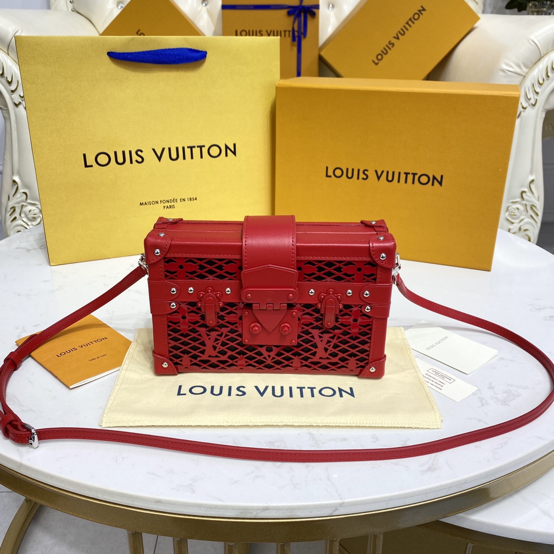 Louis Vuitton LV Petite Malle Bags Handbags Black Red Cowhide Lace M20353
