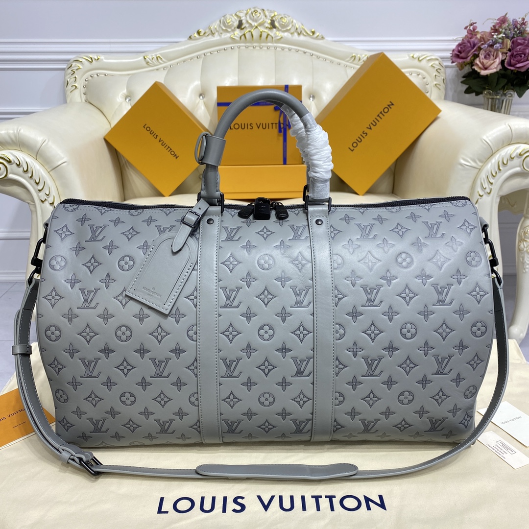 Louis Vuitton LV Keepall Travel Bags Grey Cowhide M46117