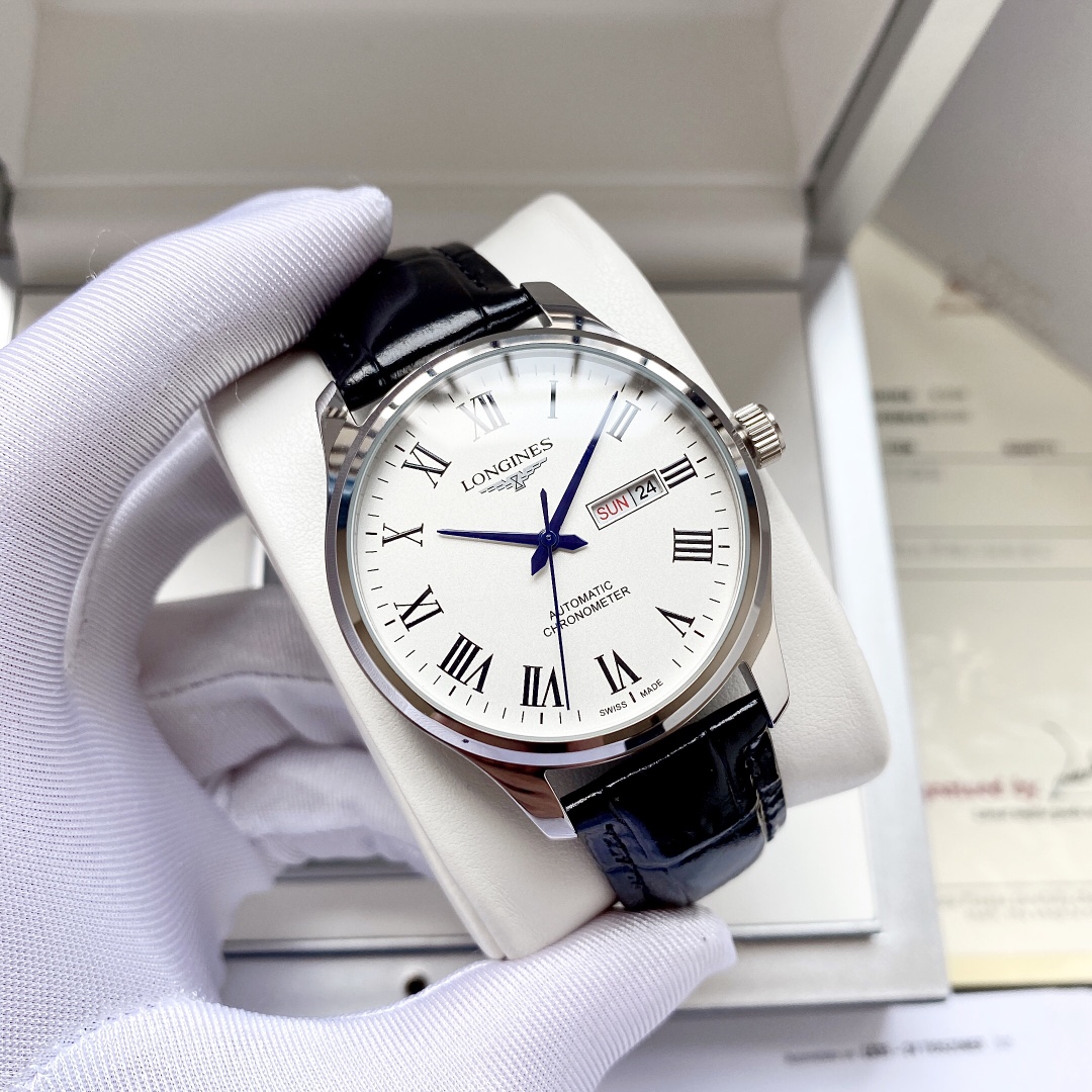 浪琴  Longines  男士腕表 全自动机械机芯 矿物强化玻璃 316L精钢表壳 真皮表带 简约休闲 优雅大方 尺寸:直径40mm 厚度12mm