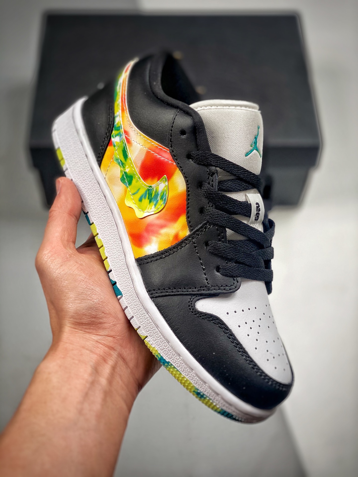 -4 Air Jordan 1 Low negro, verde y naranja, zapatilla casual de caña baja AJ1, color oficial sincronizado, única en el …