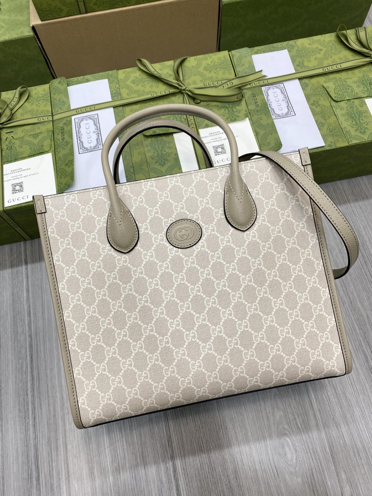 GUCCI 托特包 馬銜扣 雙G圖案 手提肩帶